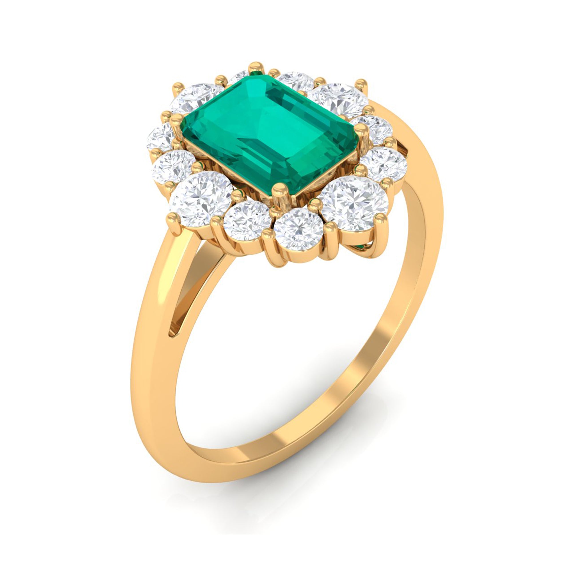 2 CT Classic Emerald Engagement Ring with Diamond Halo Emerald - ( AAA ) - Quality - Rosec Jewels