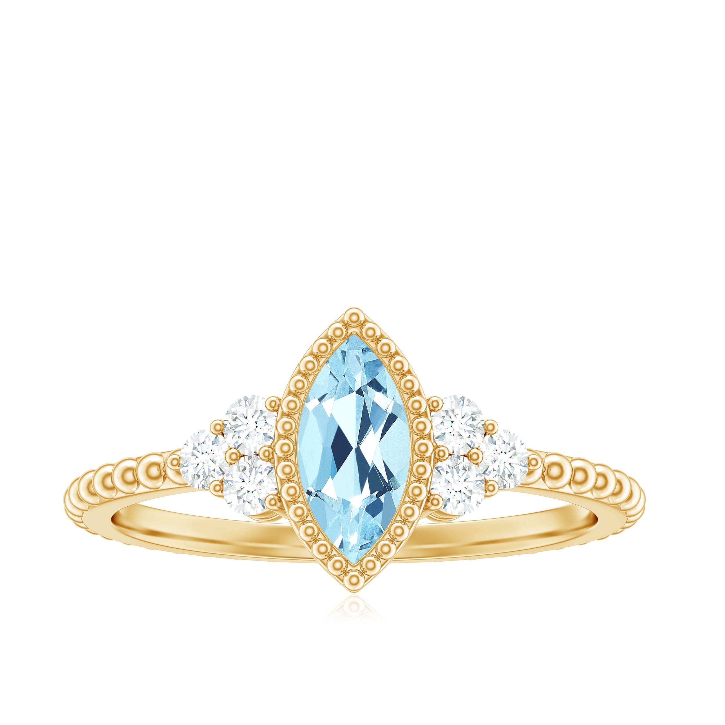 Marquise Cut Aquamarine Solitaire Promise Ring with Diamond Trio Aquamarine - ( AAA ) - Quality - Rosec Jewels