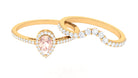 Morganite Designer Teardrop Ring Set with Diamond Halo Morganite - ( AAA ) - Quality - Rosec Jewels