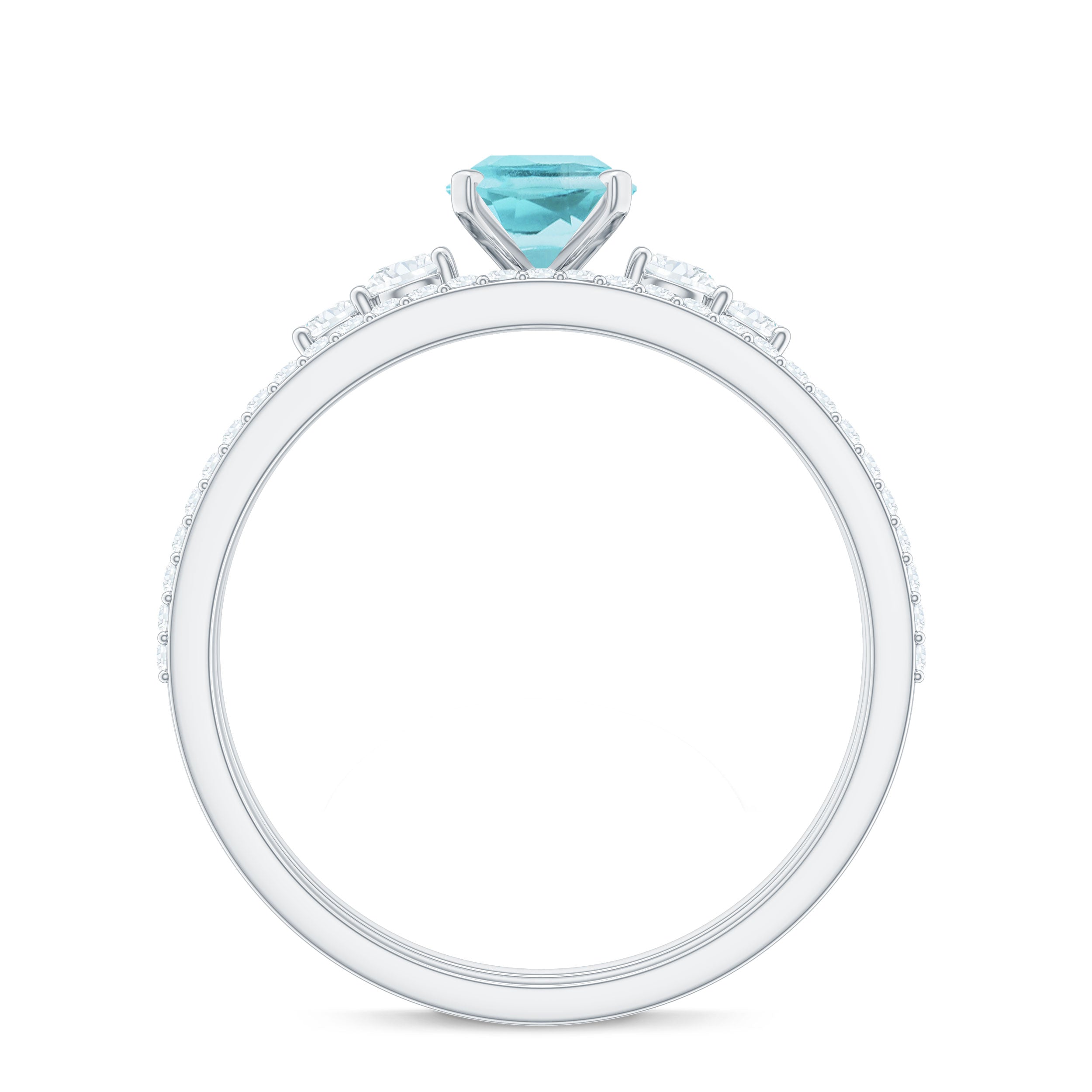 1 CT Oval Sky Blue Topaz Solitaire Ring Set with Diamond Sky Blue Topaz - ( AAA ) - Quality - Rosec Jewels