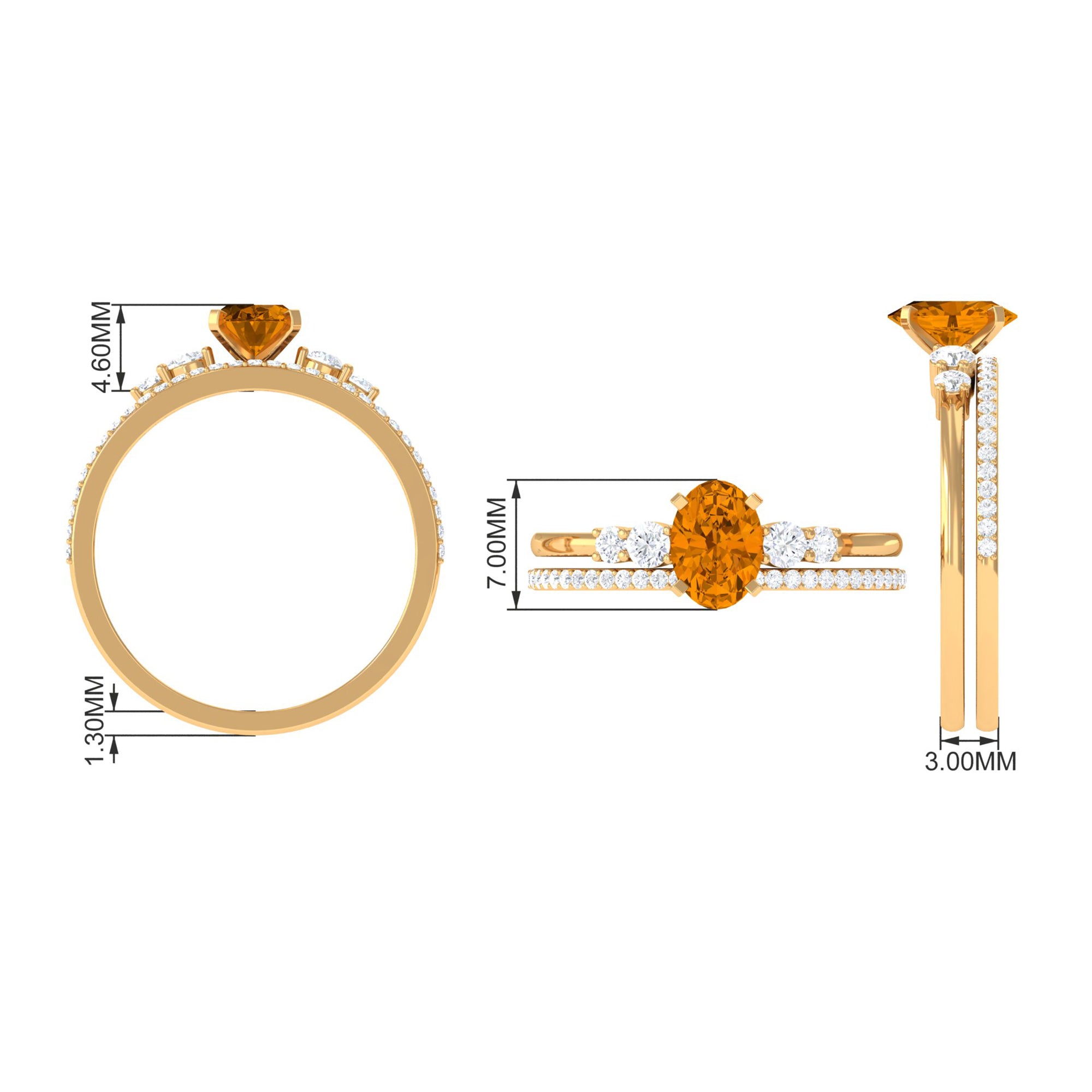 Oval Citrine Solitaire Ring Set with Diamond Citrine - ( AAA ) - Quality - Rosec Jewels