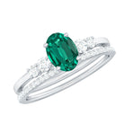 Oval Created Emerald Solitaire Ring Set with Diamond Lab Created Emerald - ( AAAA ) - Quality - Rosec Jewels