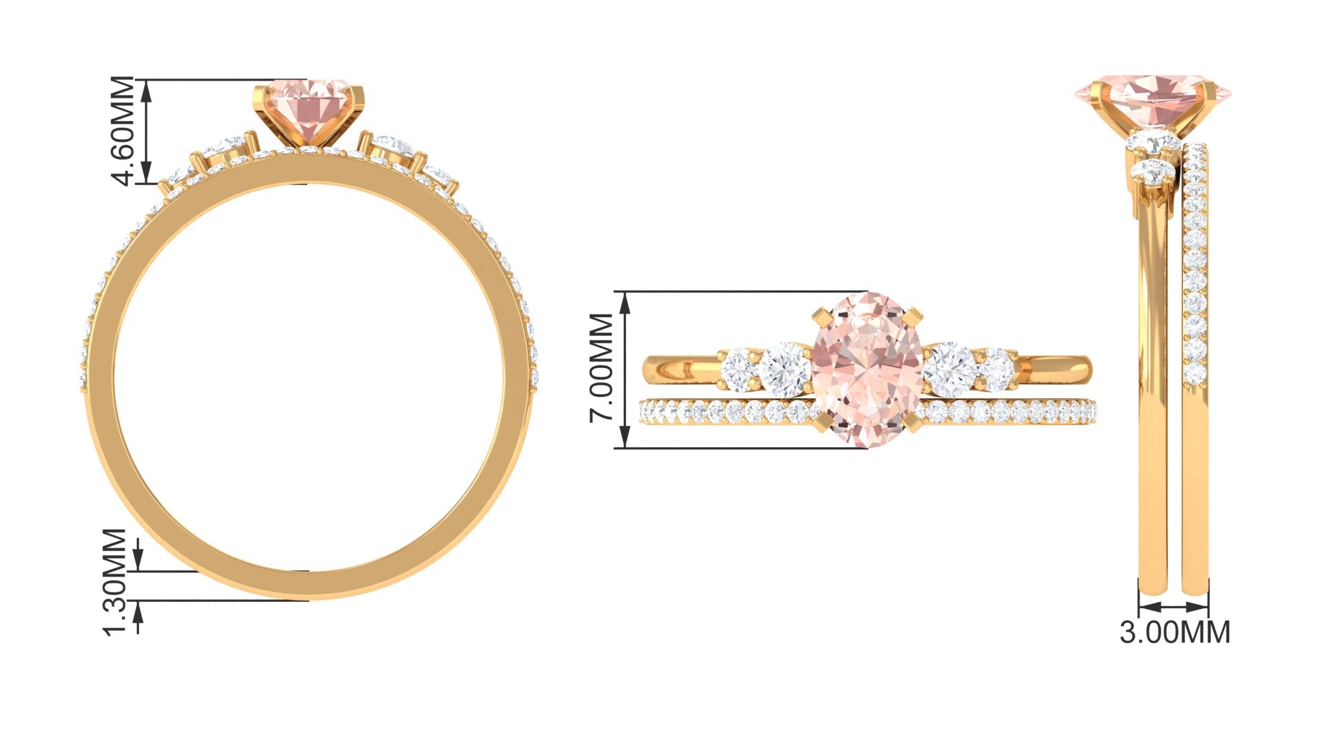 Oval Morganite Solitaire Ring Set with Diamond Morganite - ( AAA ) - Quality - Rosec Jewels