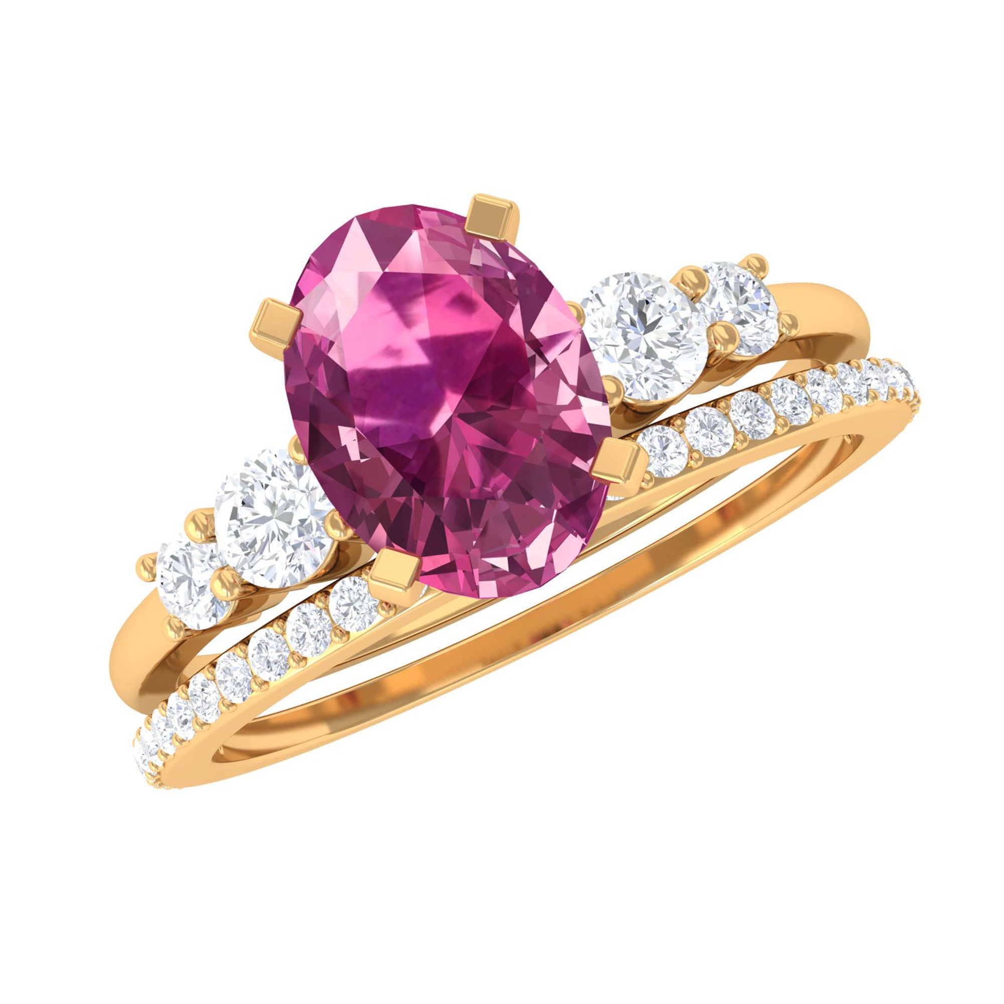 Oval Pink tourmaline Solitaire Ring Set with Moissanite Pink Tourmaline - ( AAA ) - Quality - Rosec Jewels