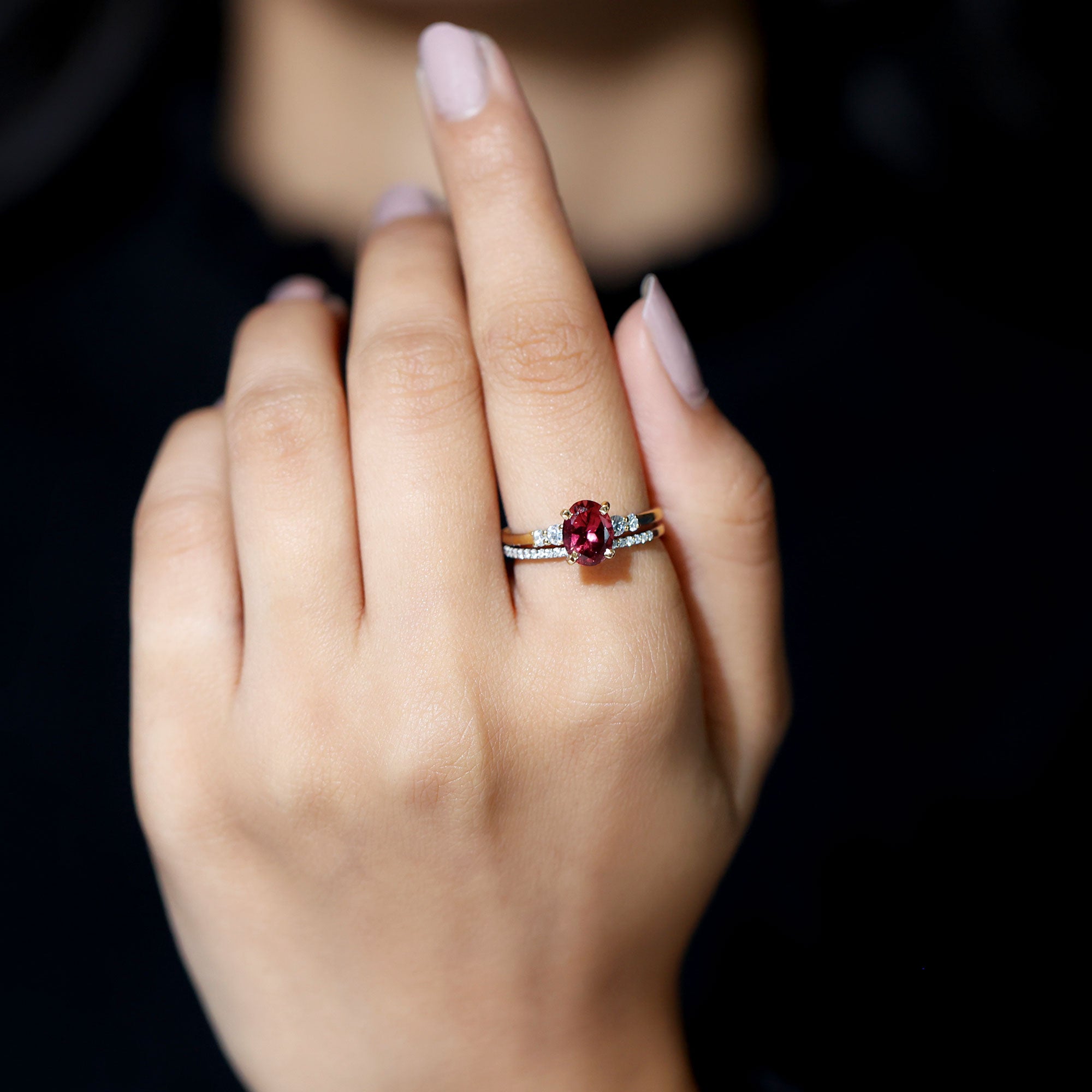 Oval Pink tourmaline Solitaire Ring Set with Moissanite Pink Tourmaline - ( AAA ) - Quality - Rosec Jewels