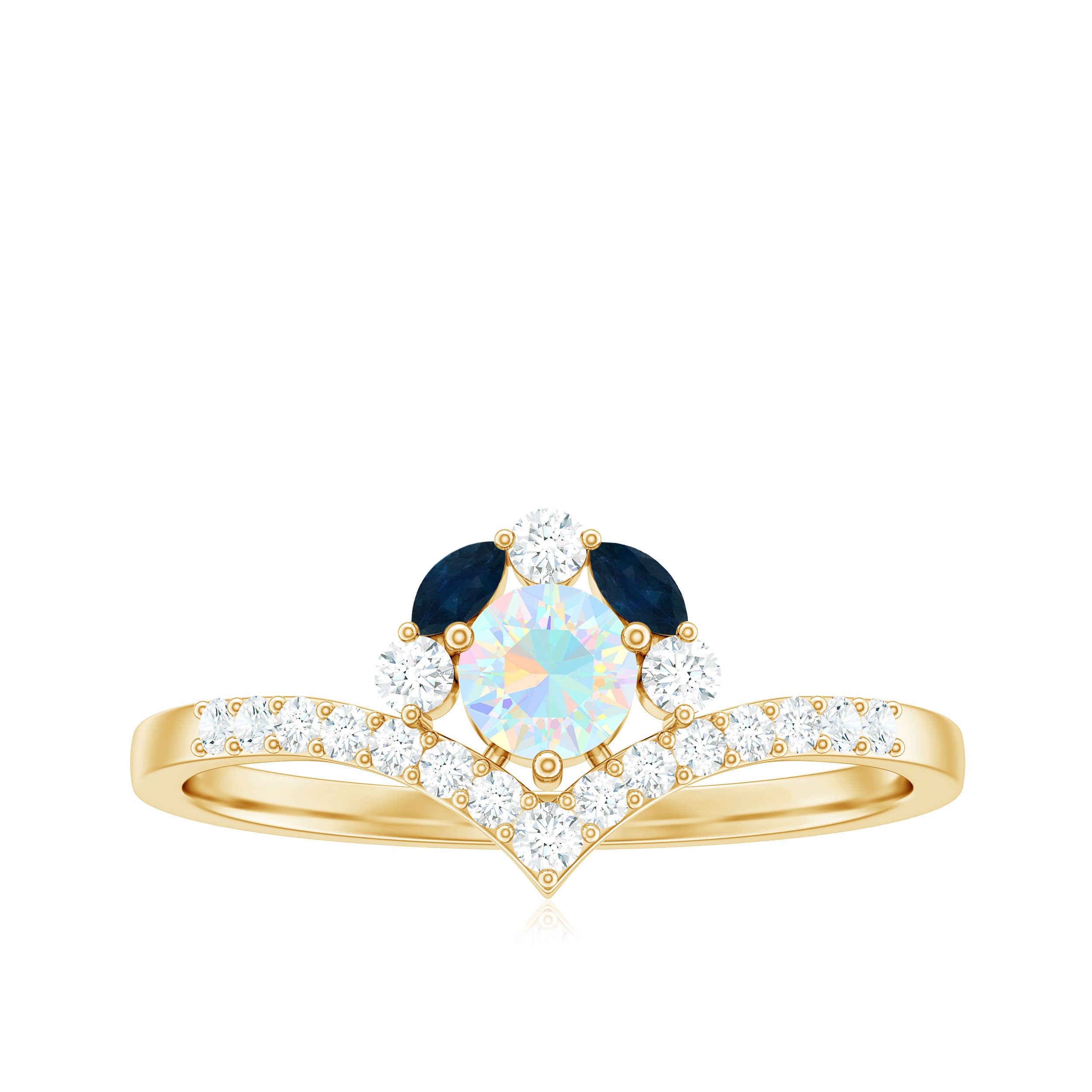 Designer Ethiopian Opal Engagement Ring with Blue Sapphire and Moissanite Ethiopian Opal - ( AAA ) - Quality - Rosec Jewels