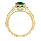 Round Created Emerald Floral Engagement Ring with Diamond Lab Created Emerald - ( AAAA ) - Quality - Rosec Jewels