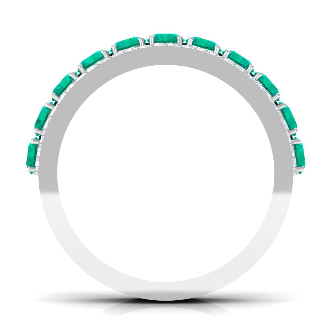 Minimal Emerald and Diamond Anniversary Band Ring Emerald - ( AAA ) - Quality - Rosec Jewels