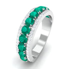 Minimal Emerald and Diamond Anniversary Band Ring Emerald - ( AAA ) - Quality - Rosec Jewels