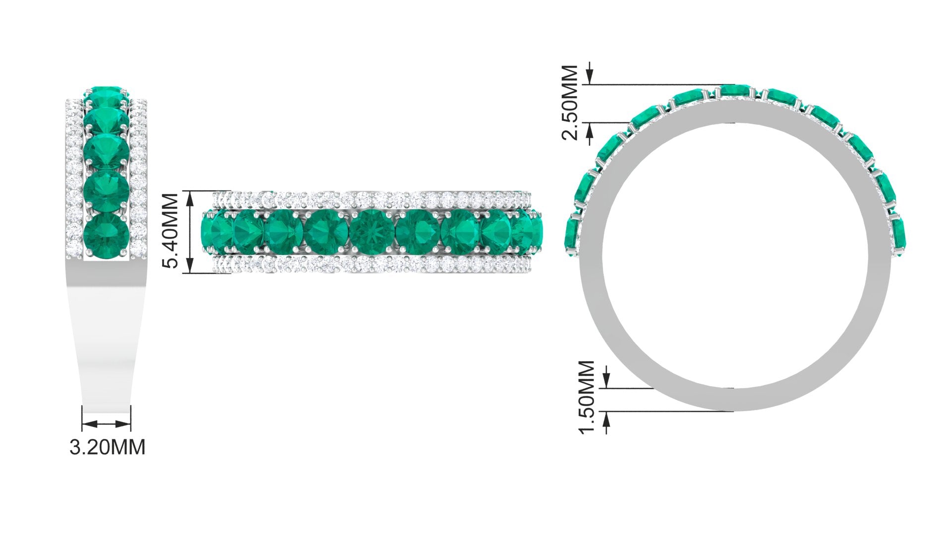 Minimal Emerald and Diamond Anniversary Band Ring Emerald - ( AAA ) - Quality - Rosec Jewels