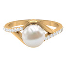 Freshwater Pearl and Diamond Classic Engagement Ring Freshwater Pearl - ( AAA ) - Quality - Rosec Jewels