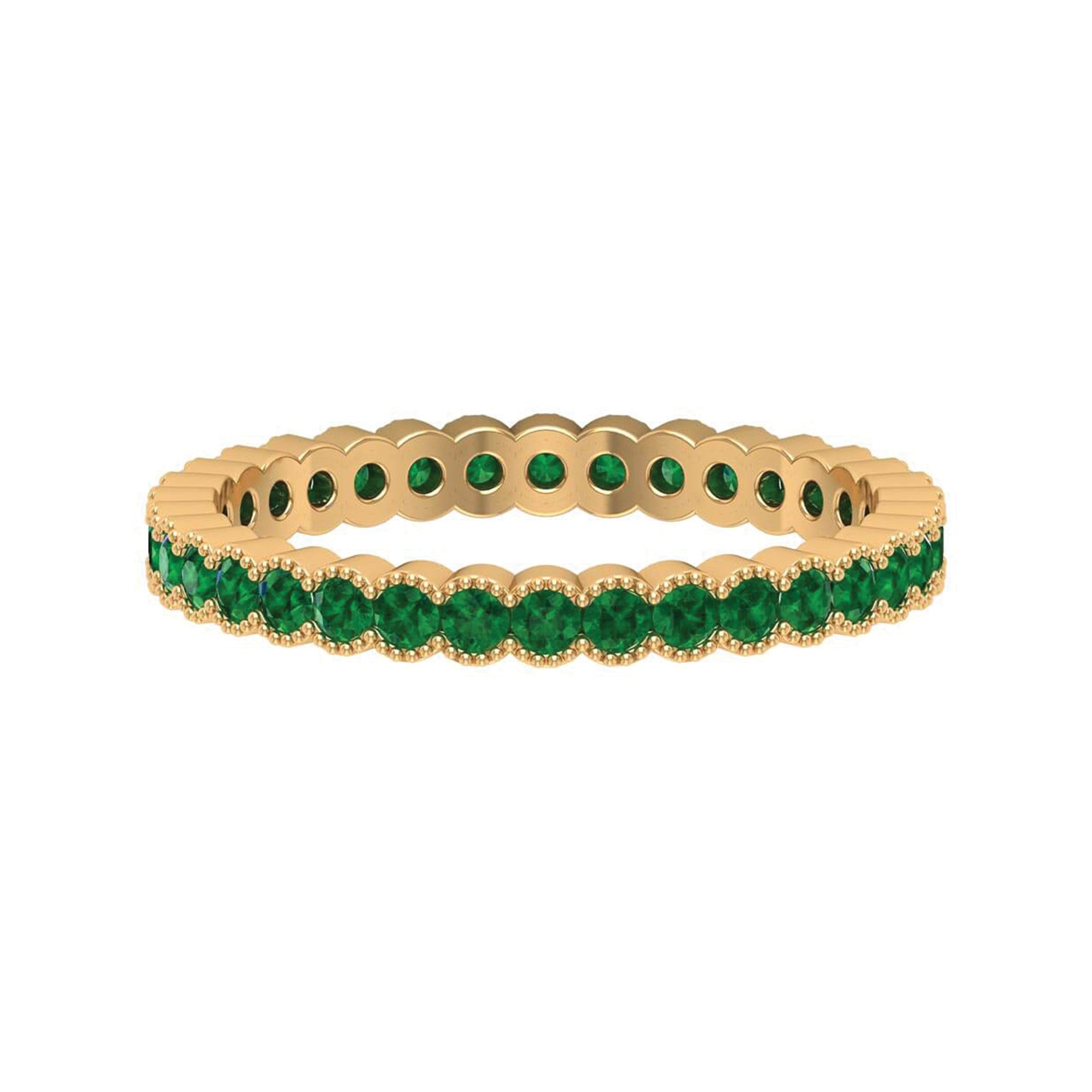 Beaded Bezel Emerald Full Eternity Anniversary Band Ring Emerald - ( AAA ) - Quality - Rosec Jewels