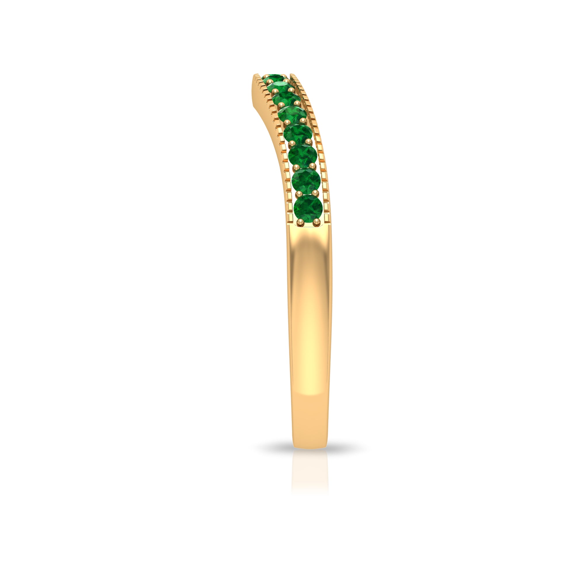 1/4 CT Emerald Curved Stackable Band with Milgrains Emerald - ( AAA ) - Quality - Rosec Jewels