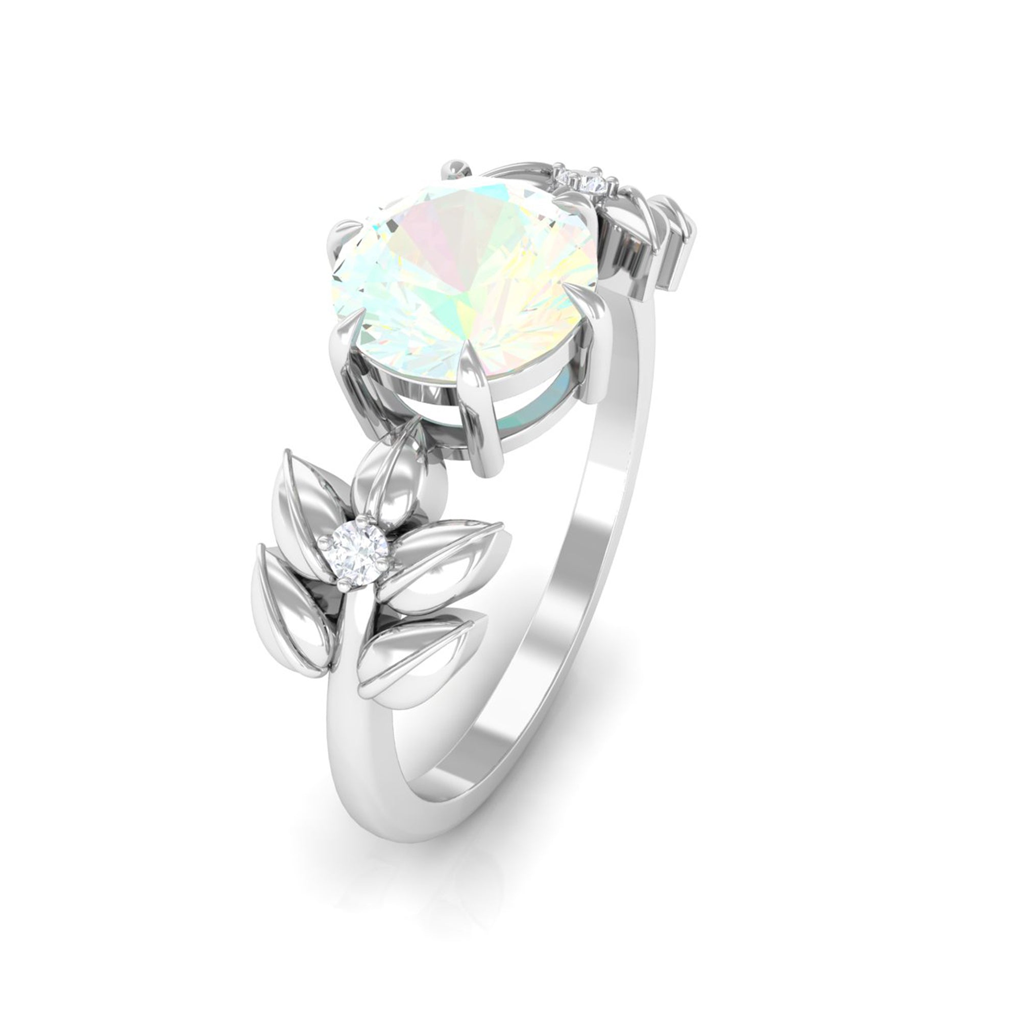 2 CT Floral Inspired Ethiopian Opal and Diamond Solitaire Engagement Ring Ethiopian Opal - ( AAA ) - Quality - Rosec Jewels