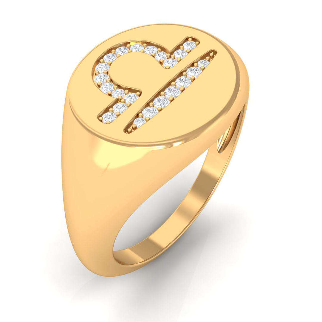 Zircon Libra Zodiac Signet Unisex Ring Zircon - ( AAAA ) - Quality - Rosec Jewels