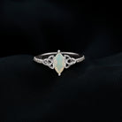 Celtic Knot Solitaire Ring with Marquise Cut Ethiopian Opal and Moissanite in Silver - Rosec Jewels