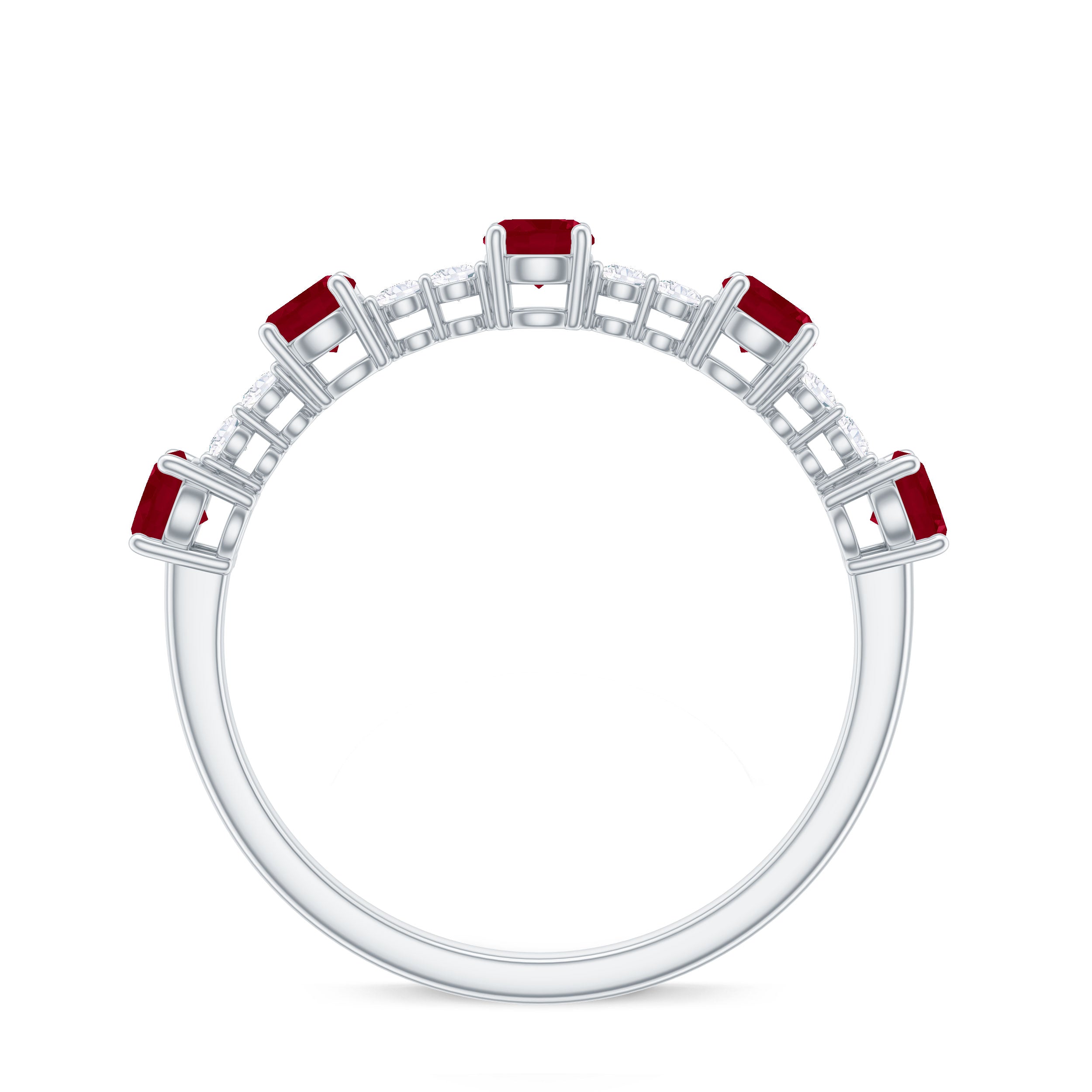 1 CT Minimal Round Shape Ruby and Diamond Stackable Ring Ruby - ( AAA ) - Quality - Rosec Jewels