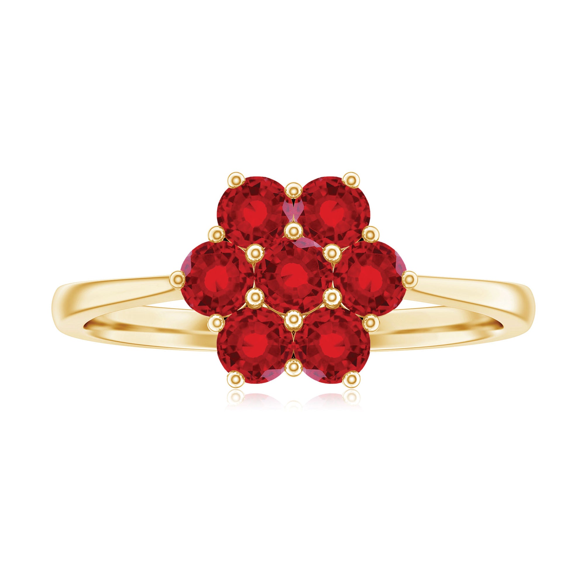 1 CT Created Ruby Cluster Flower Ring in Gold Lab Created Ruby - ( AAAA ) - Quality - Rosec Jewels