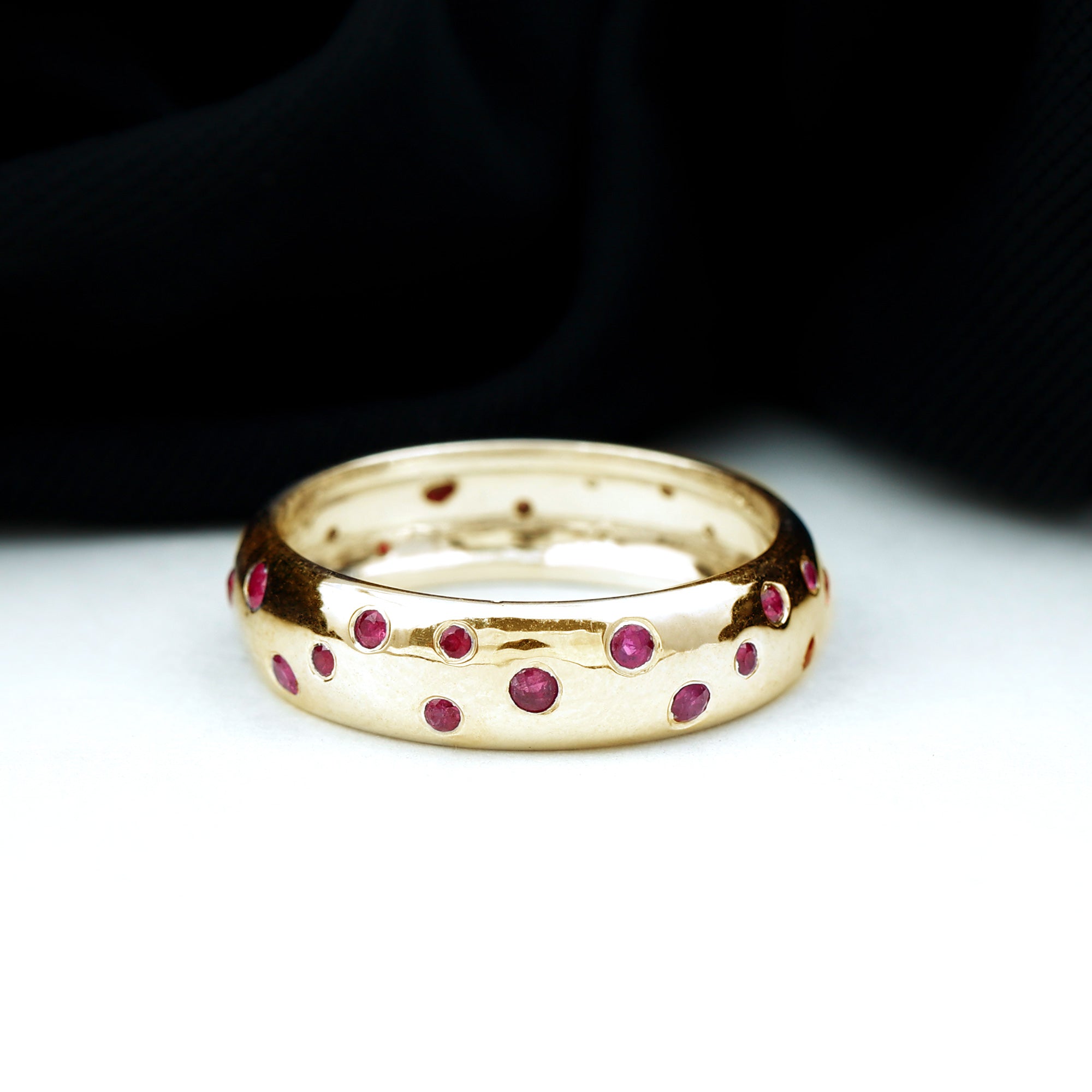 1 CT Scattered Ruby Gold Band Ring Ruby - ( AAA ) - Quality - Rosec Jewels