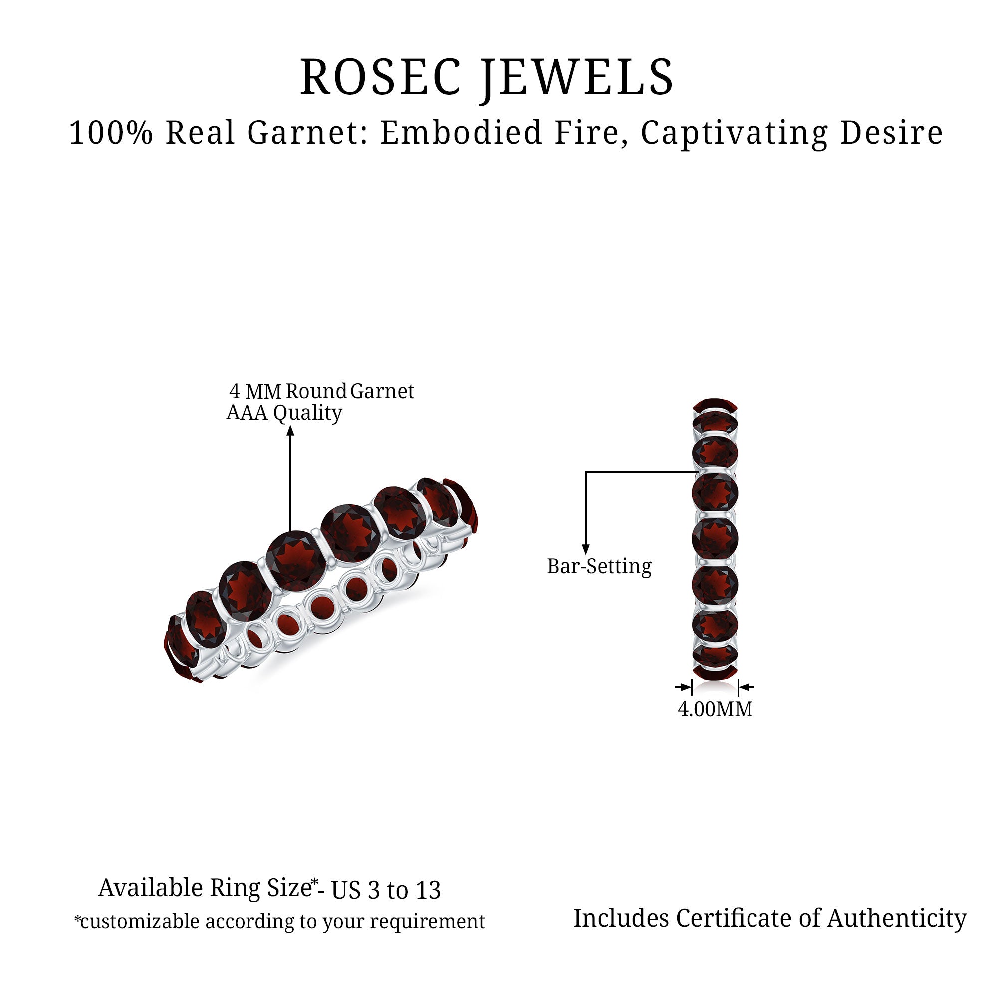 Simple Round Shape Garnet Full Eternity Ring in Bar Setting Garnet - ( AAA ) - Quality - Rosec Jewels