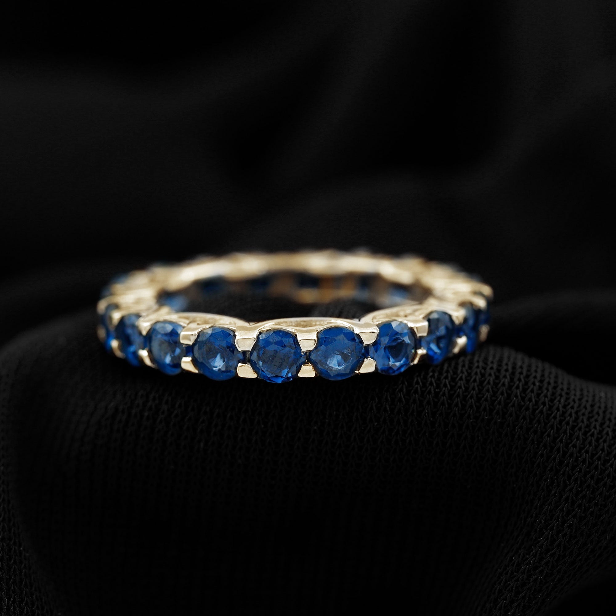 Round Lab Grown Blue Sapphire Full Eternity Band Ring Lab Created Blue Sapphire - ( AAAA ) - Quality - Rosec Jewels