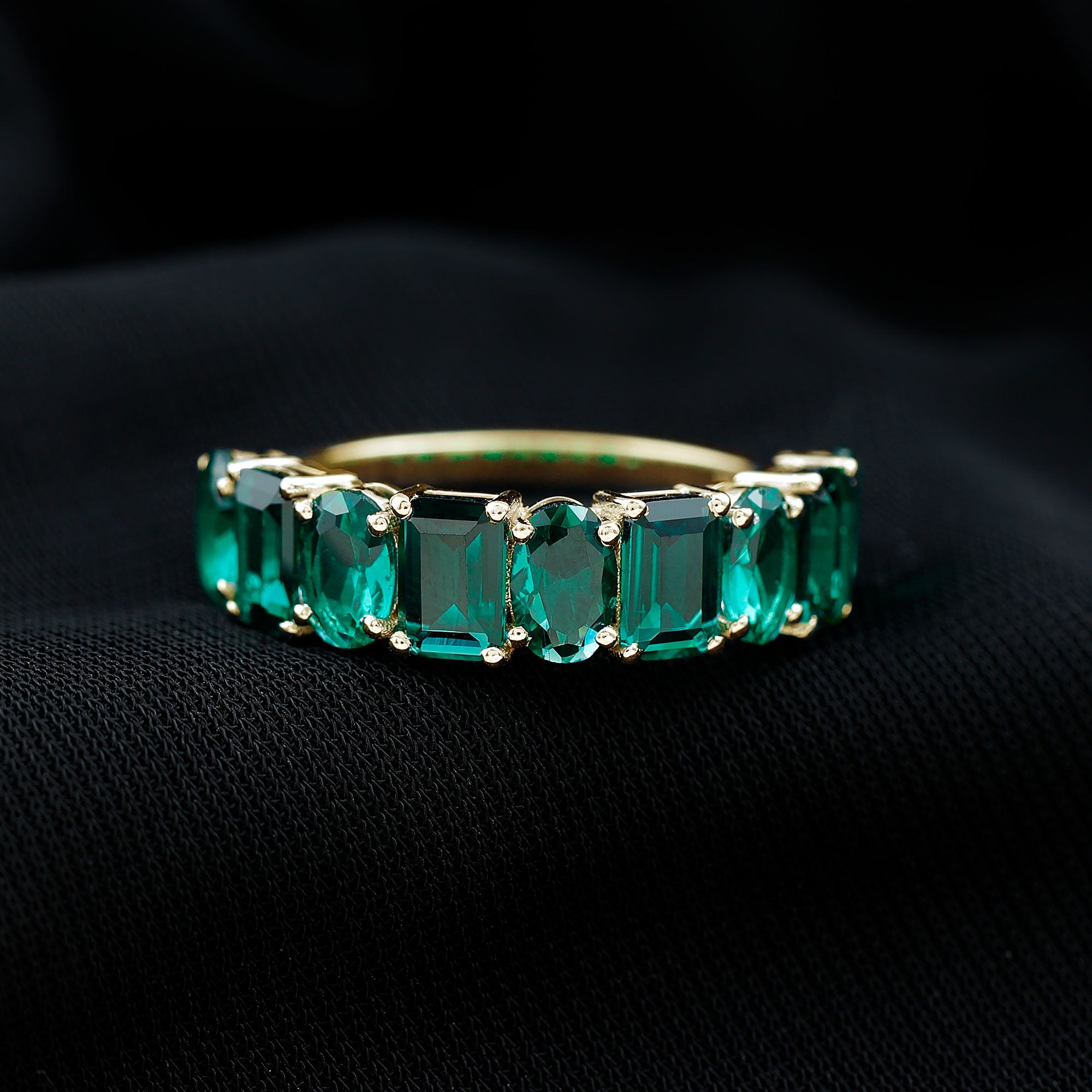 Emerald and Oval Lab Grown Emerald Half Eternity Ring Lab Created Emerald - ( AAAA ) - Quality - Rosec Jewels