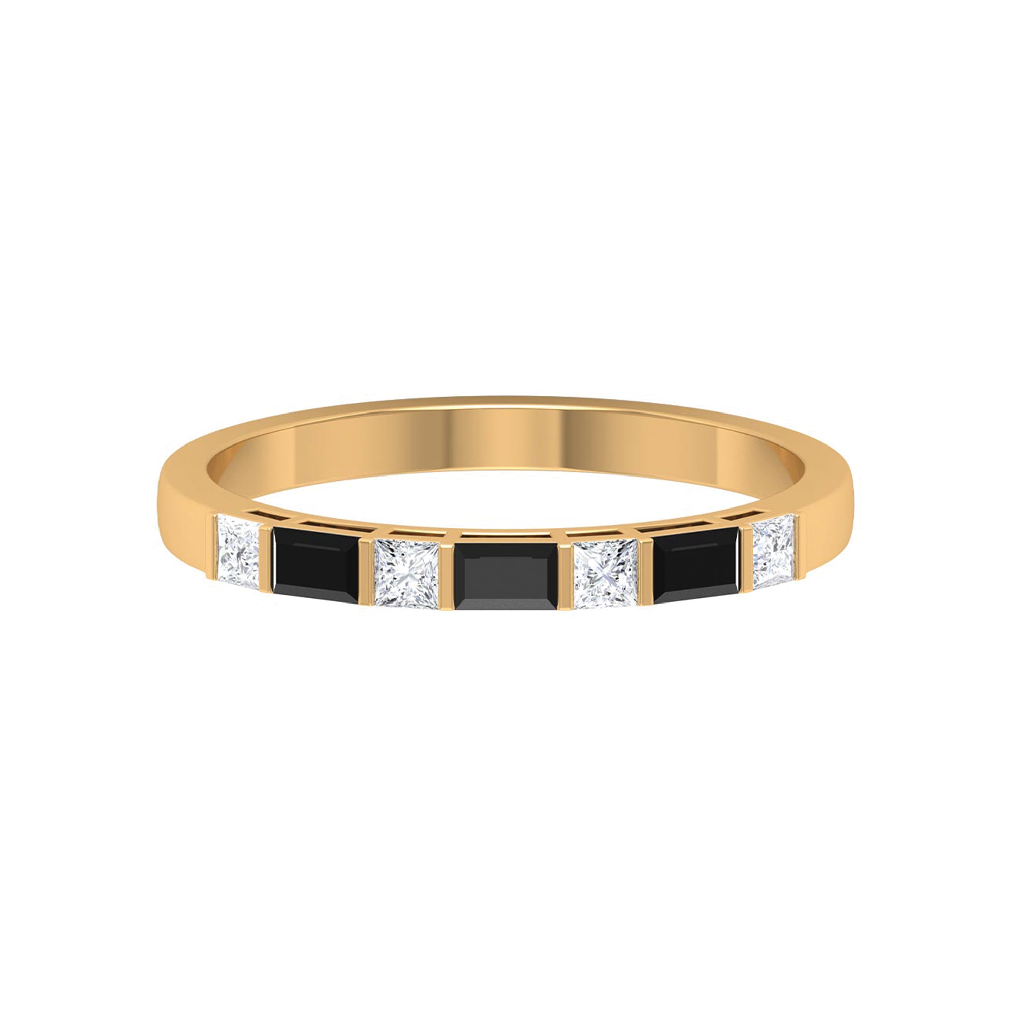 3/4 CT Minimal Black Onyx Seven Stone Band Ring with Diamond Black Onyx - ( AAA ) - Quality - Rosec Jewels