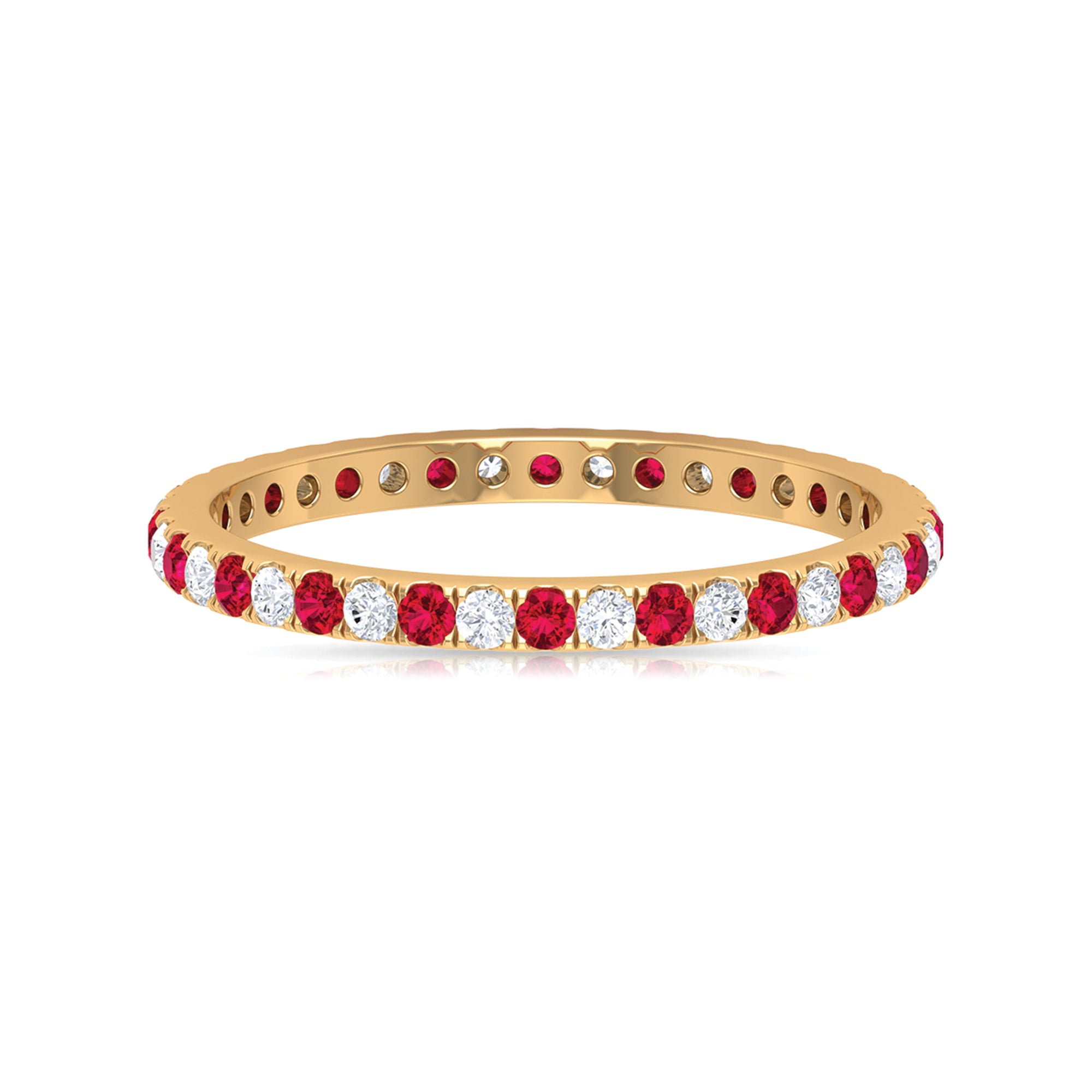 Ruby and Moissanite Full Eternity Stackable Ring Ruby - ( AAA ) - Quality - Rosec Jewels