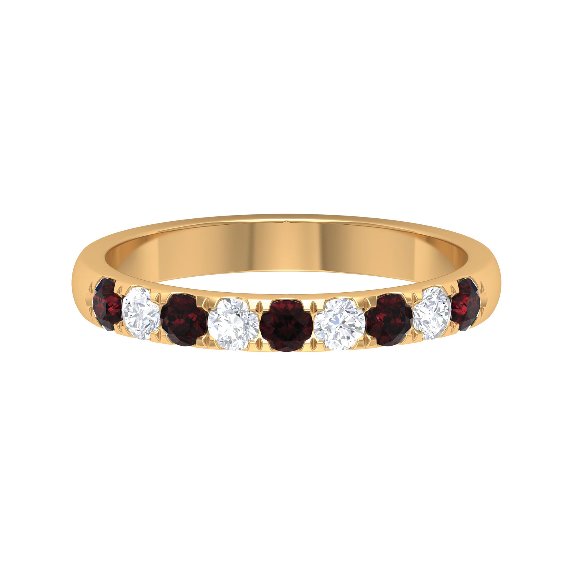 Garnet and Diamond Half Eternity Band Ring Garnet - ( AAA ) - Quality - Rosec Jewels