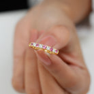 Pink Tourmaline and Diamond Nine Stone Band Ring Pink Tourmaline - ( AAA ) - Quality - Rosec Jewels