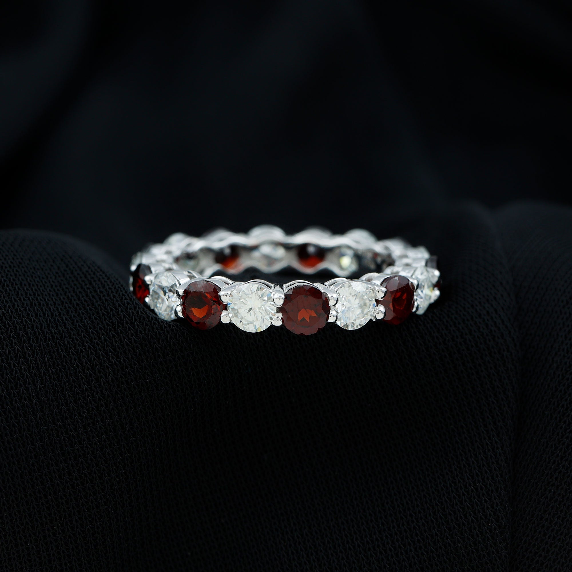 6 CT Round Garnet Gold Eternity Band Ring with Moissanite Garnet - ( AAA ) - Quality - Rosec Jewels