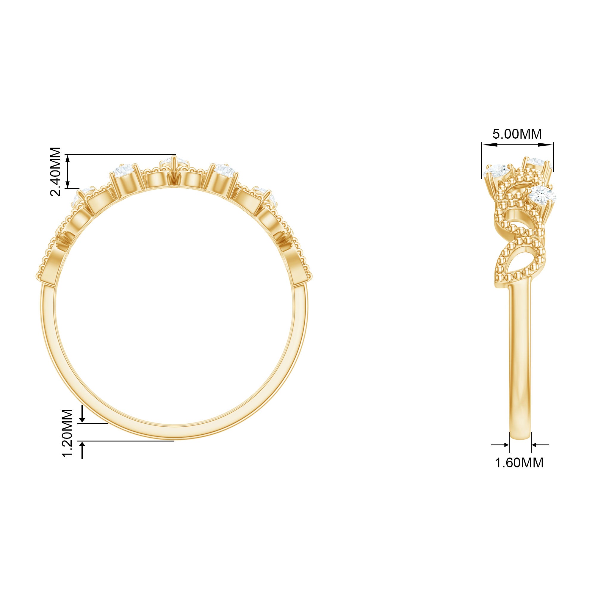 1/4 CT Real Diamond Half Eternity Band Ring with Beaded Diamond - ( HI-SI ) - Color and Clarity - Rosec Jewels