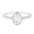 Oval Shape Moissanite Solitaire Engagement Ring with Beaded Detailing Moissanite - ( D-VS1 ) - Color and Clarity - Rosec Jewels