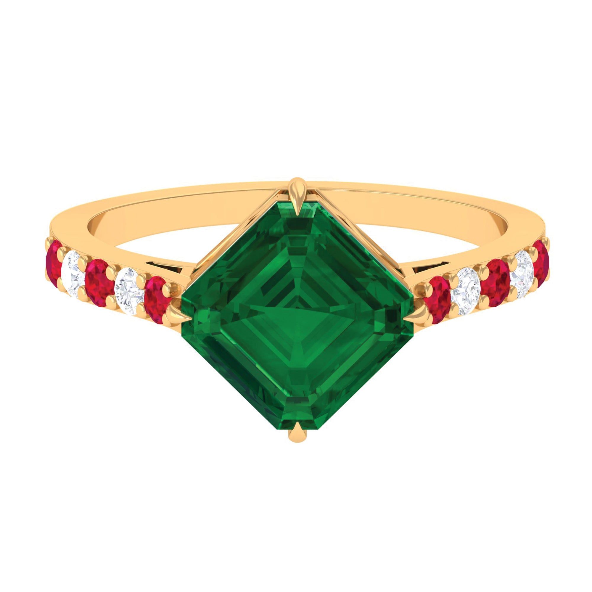 Created Emerald Solitaire Engagement Ring with Moissanite Lab Created Emerald - ( AAAA ) - Quality - Rosec Jewels