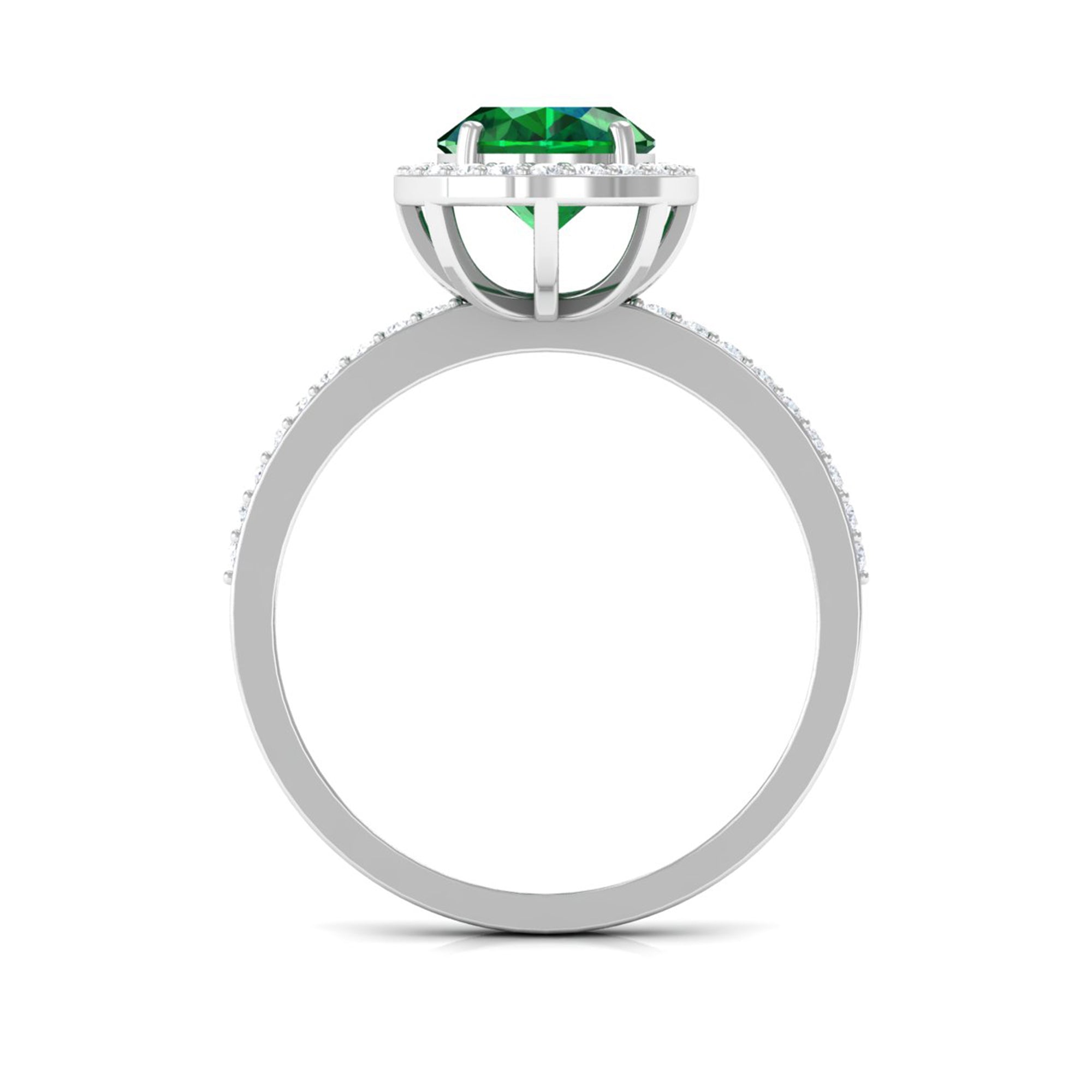 Oval Cut Created Emerald and Diamond Halo Engagement Ring Lab Created Emerald - ( AAAA ) - Quality - Rosec Jewels