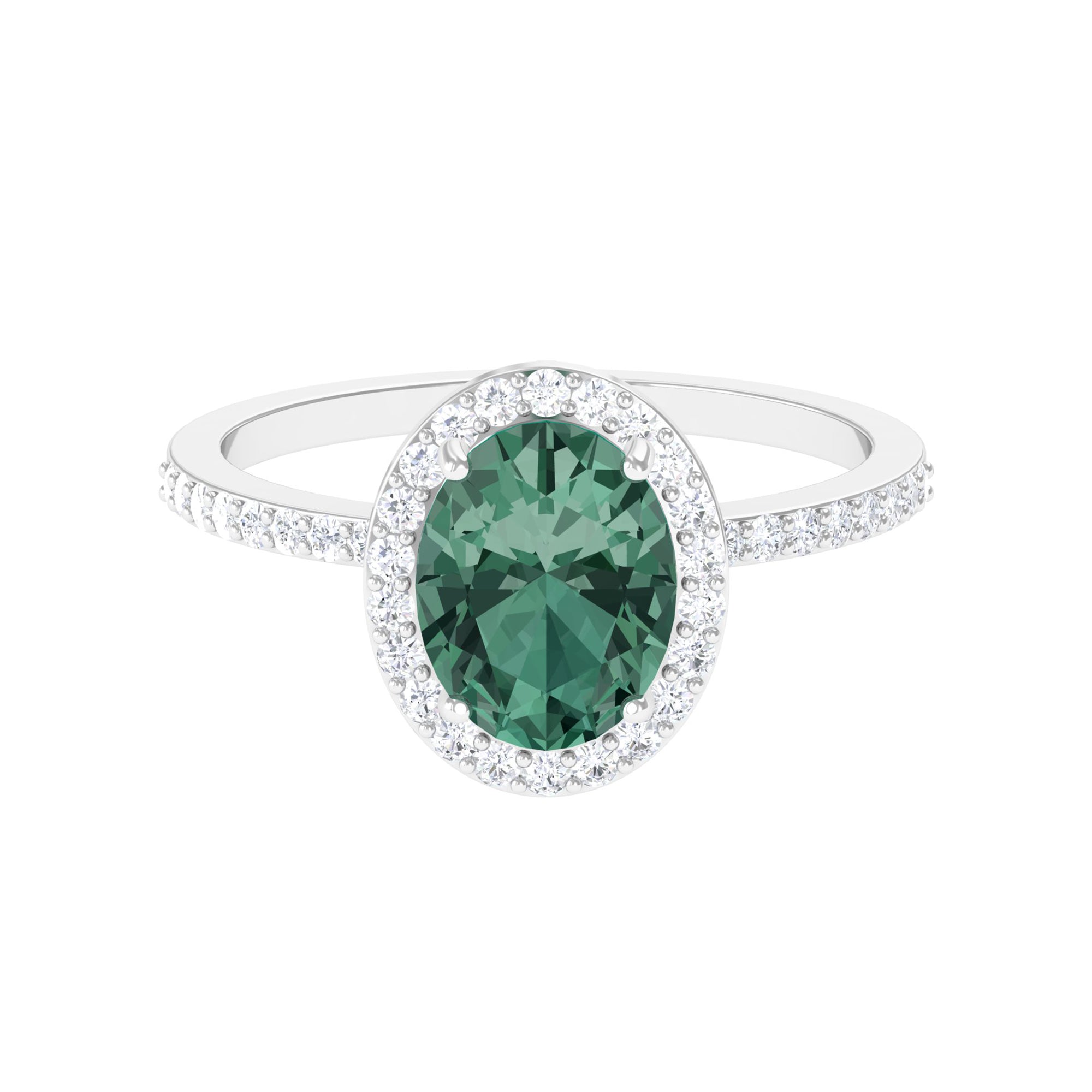 Oval Cut Created Green Sapphire and Diamond Halo Ring Lab Created Green Sapphire - ( AAAA ) - Quality - Rosec Jewels