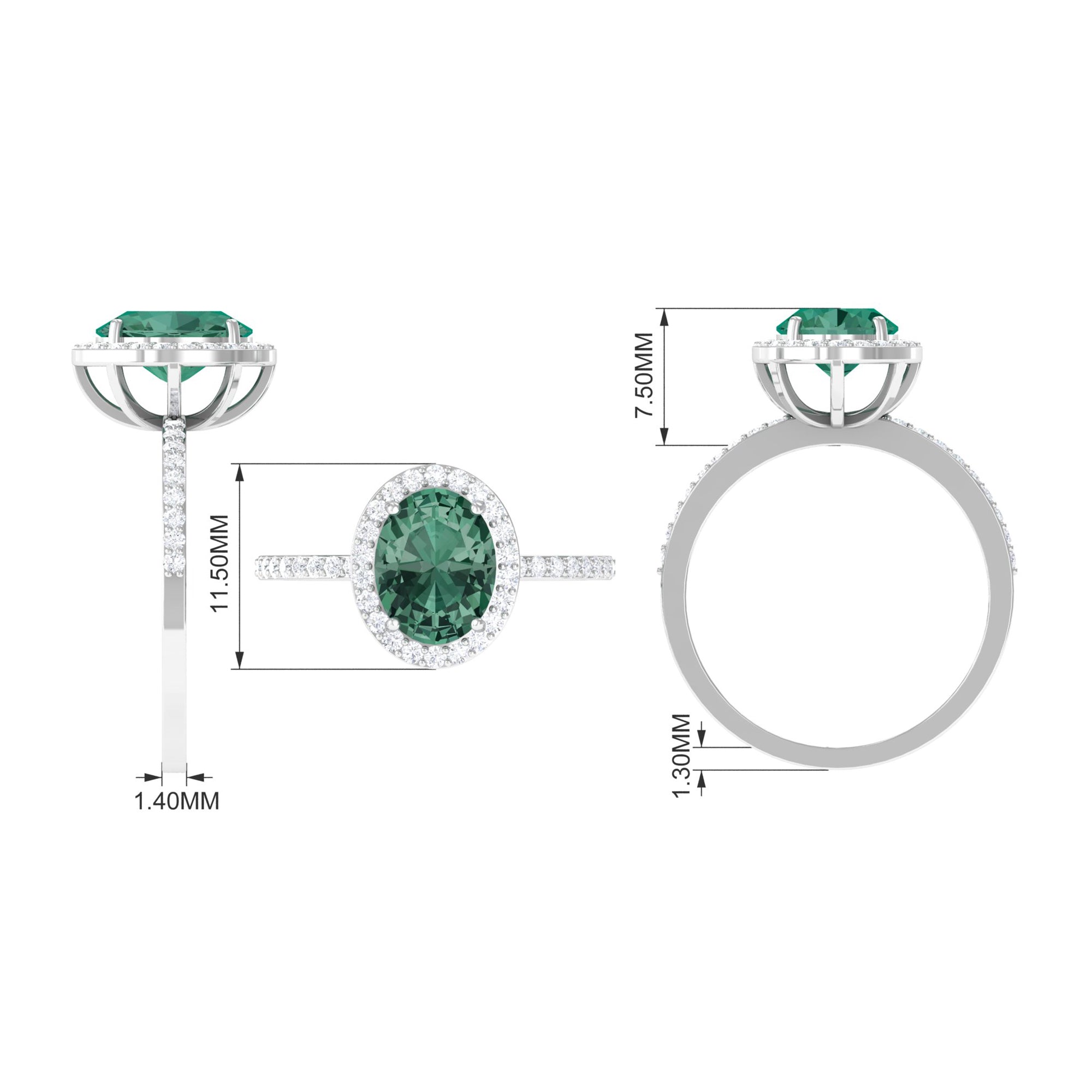 Oval Cut Created Green Sapphire and Diamond Halo Ring Lab Created Green Sapphire - ( AAAA ) - Quality - Rosec Jewels