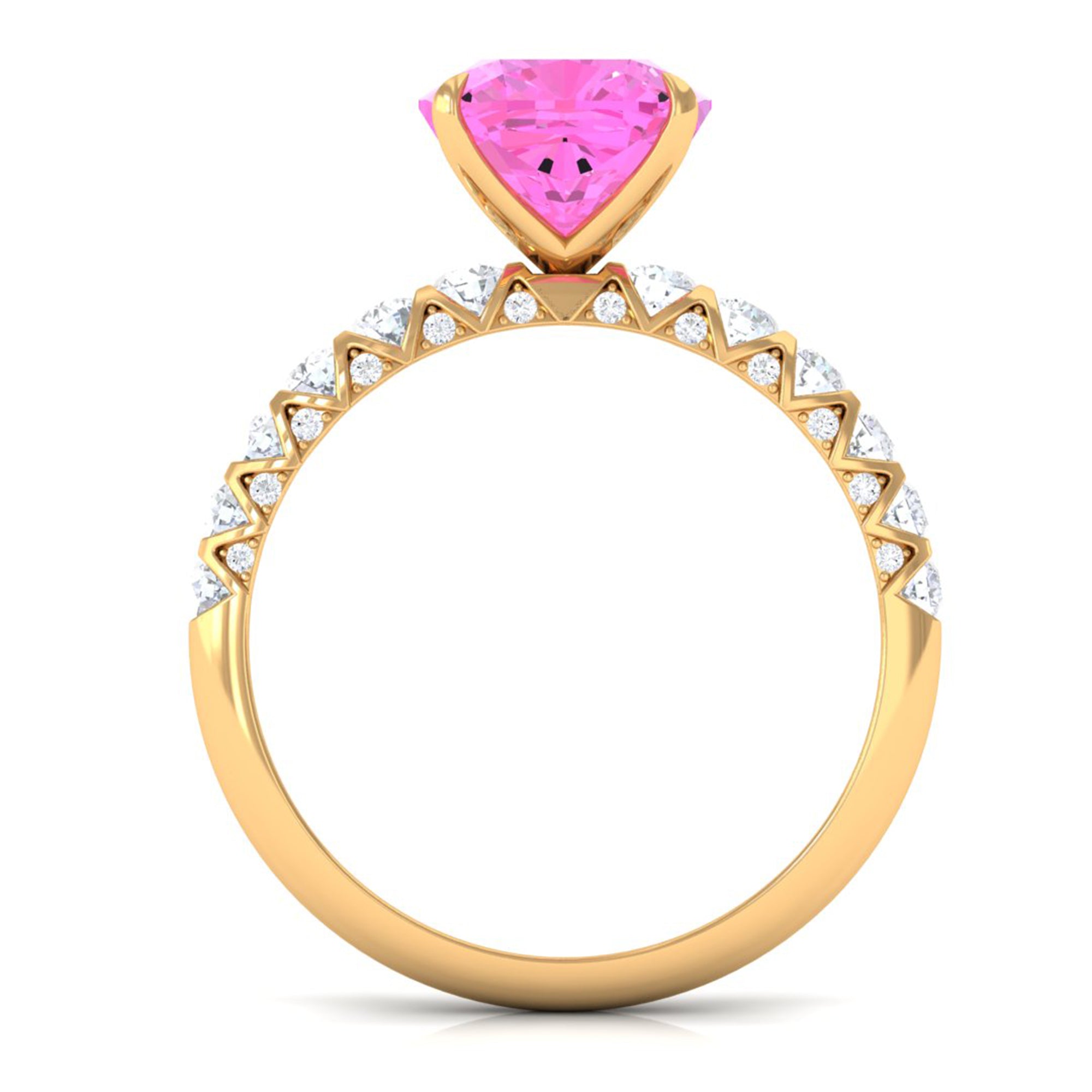 Created Pink Sapphire Engagement Ring with Diamond Lab Created Pink Sapphire - ( AAAA ) - Quality - Rosec Jewels