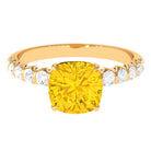 Cushion Cut Created Yellow Sapphire Engagement Ring with Diamond Lab Created Yellow Sapphire - ( AAAA ) - Quality - Rosec Jewels