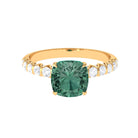 Cushion Cut Created Green Sapphire Engagement Ring with Moissanite Lab Created Green Sapphire - ( AAAA ) - Quality - Rosec Jewels