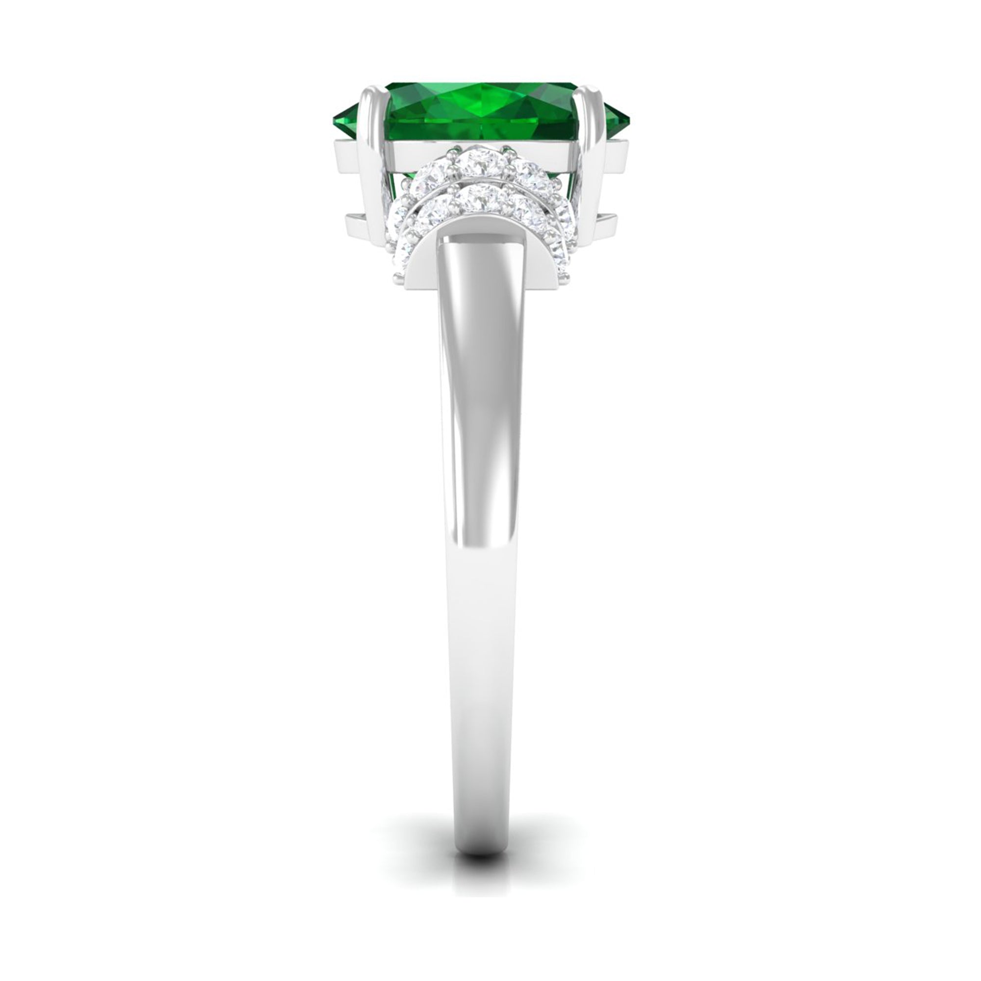 Oval Created Emerald Engagement Ring with Diamond Collar Lab Created Emerald - ( AAAA ) - Quality - Rosec Jewels