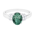 Oval Created Green Sapphire Engagement Ring with Moissanite Accent Lab Created Green Sapphire - ( AAAA ) - Quality - Rosec Jewels