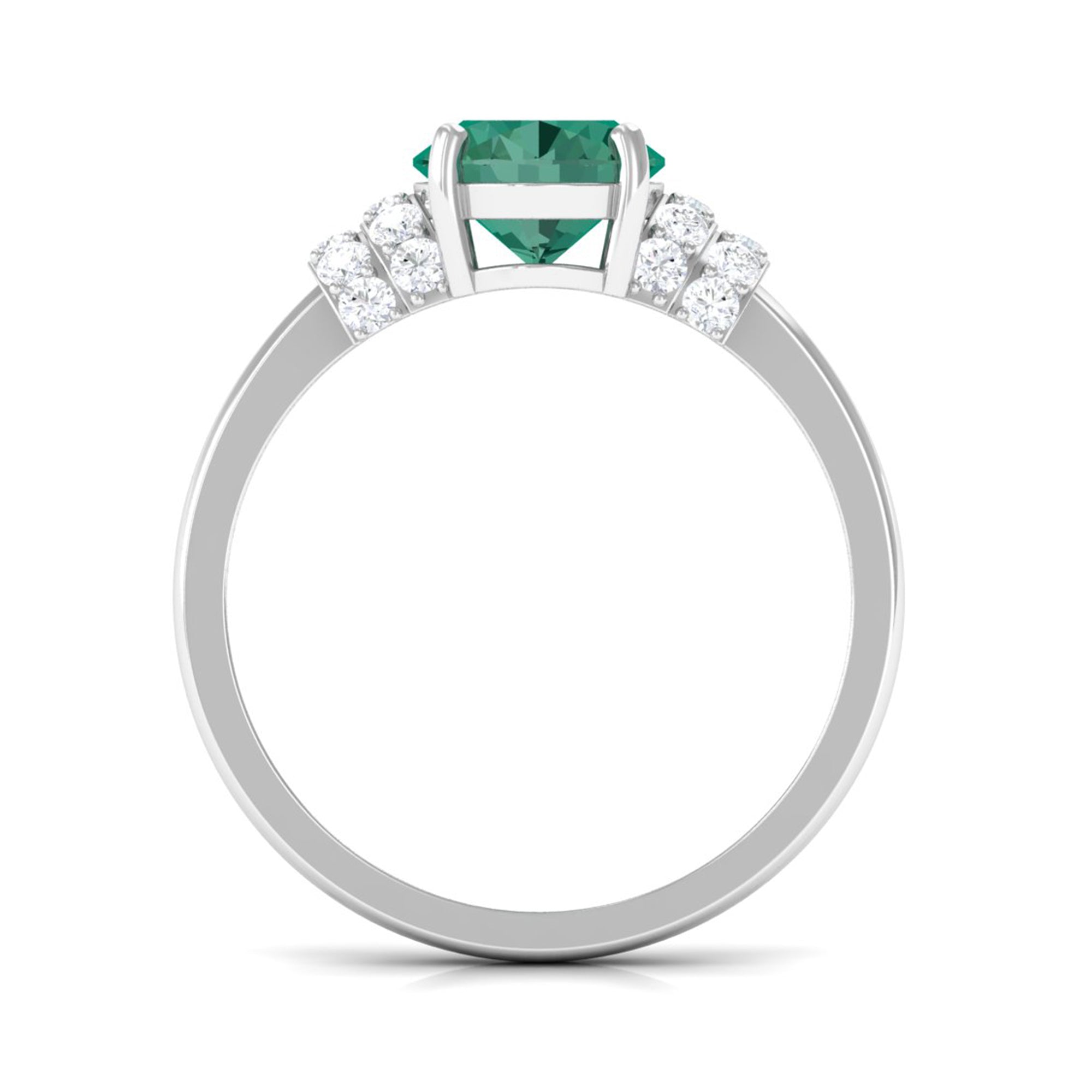 Oval Created Green Sapphire Engagement Ring with Moissanite Accent Lab Created Green Sapphire - ( AAAA ) - Quality - Rosec Jewels