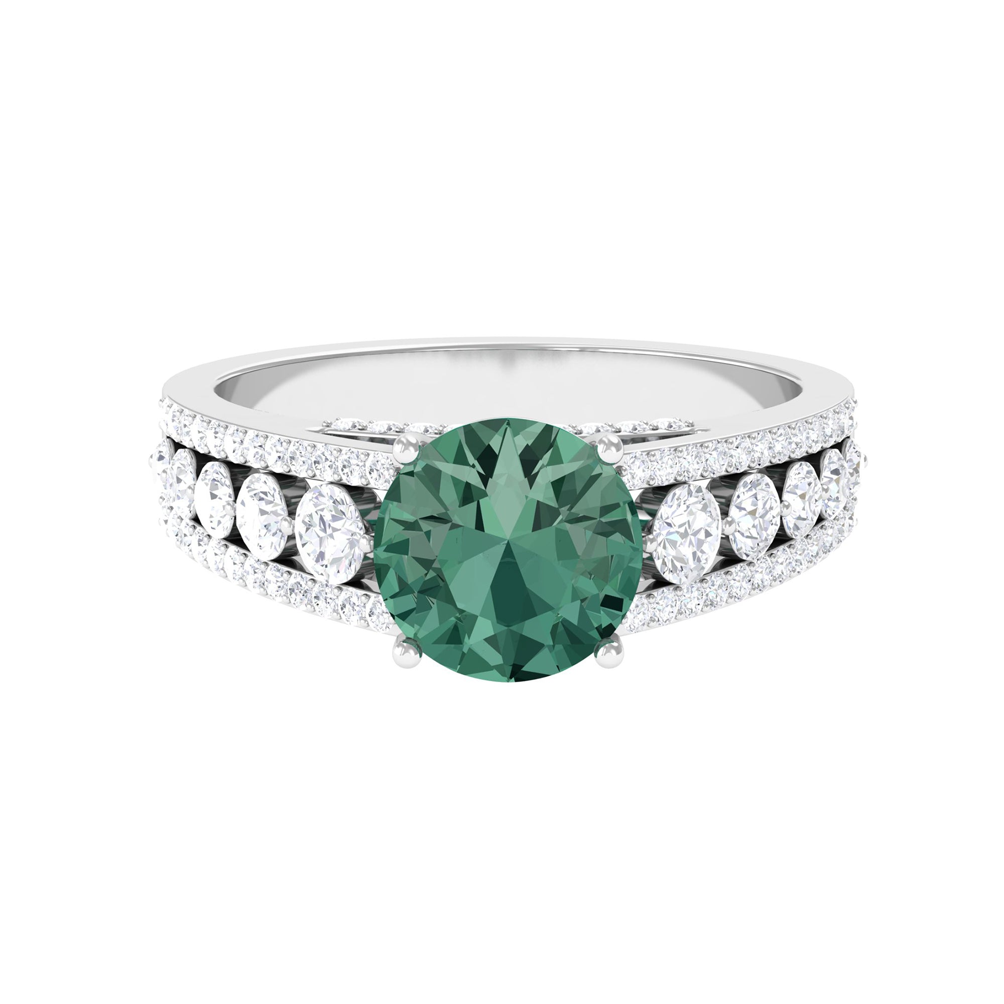 Created Green Sapphire Engagement Ring with Moissanite Lab Created Green Sapphire - ( AAAA ) - Quality - Rosec Jewels