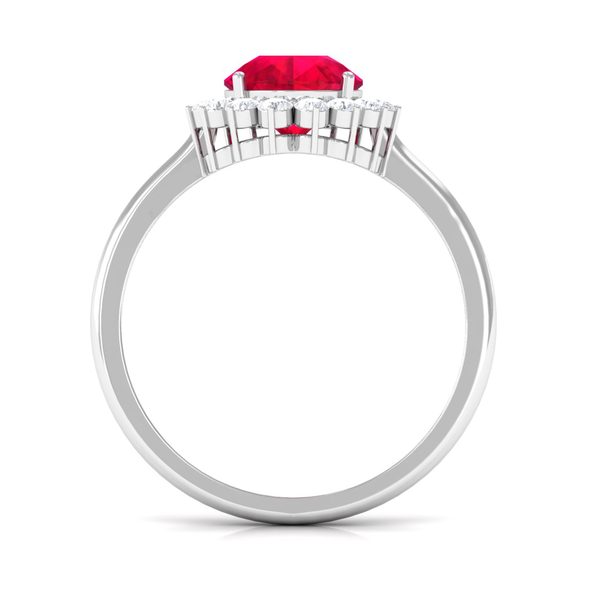 Lab Created Ruby Teardrop Engagement Ring with Diamond Halo Lab Created Ruby - ( AAAA ) - Quality - Rosec Jewels