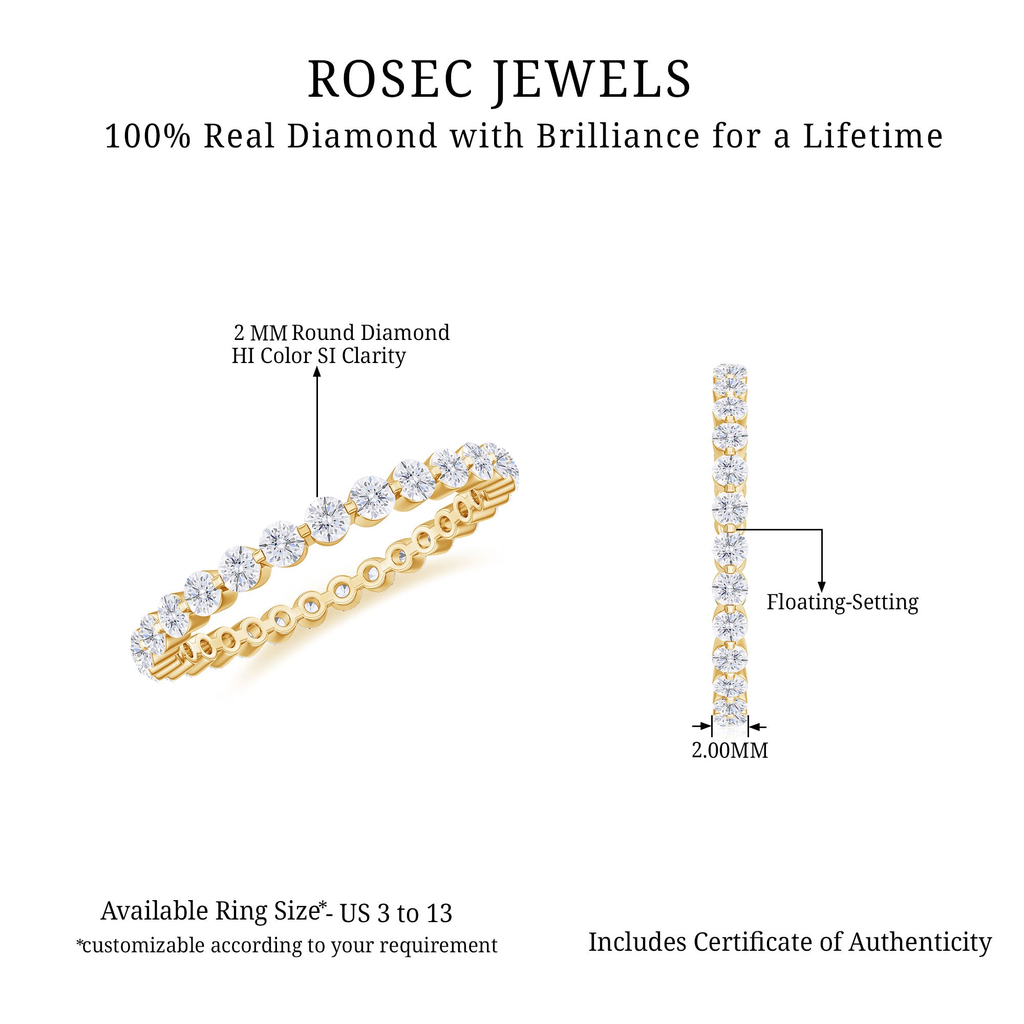 Natural Diamond Full Eternity Ring Diamond - ( HI-SI ) - Color and Clarity - Rosec Jewels