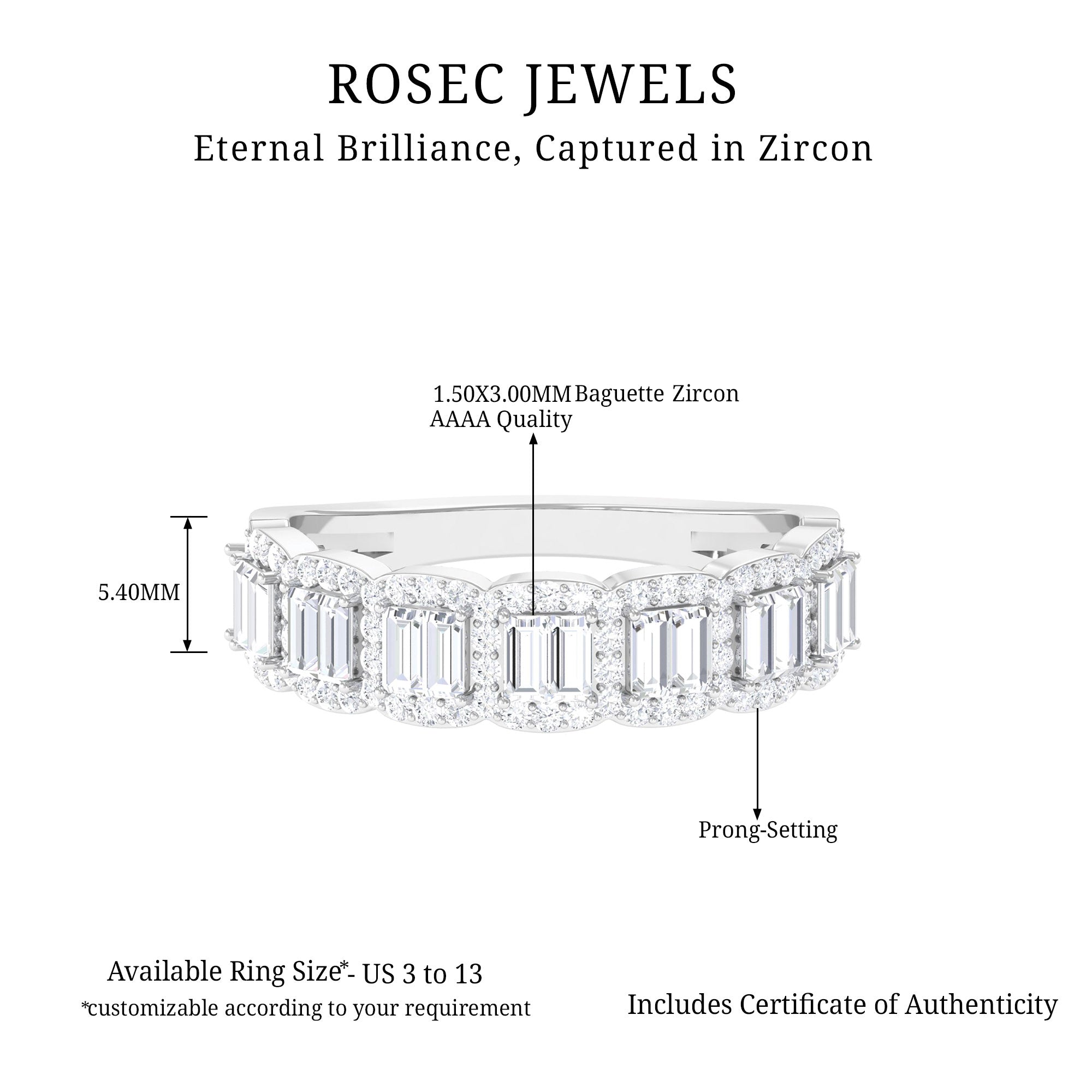 Designer Cubic Zirconia Semi Eternity Band Ring Zircon - ( AAAA ) - Quality - Rosec Jewels