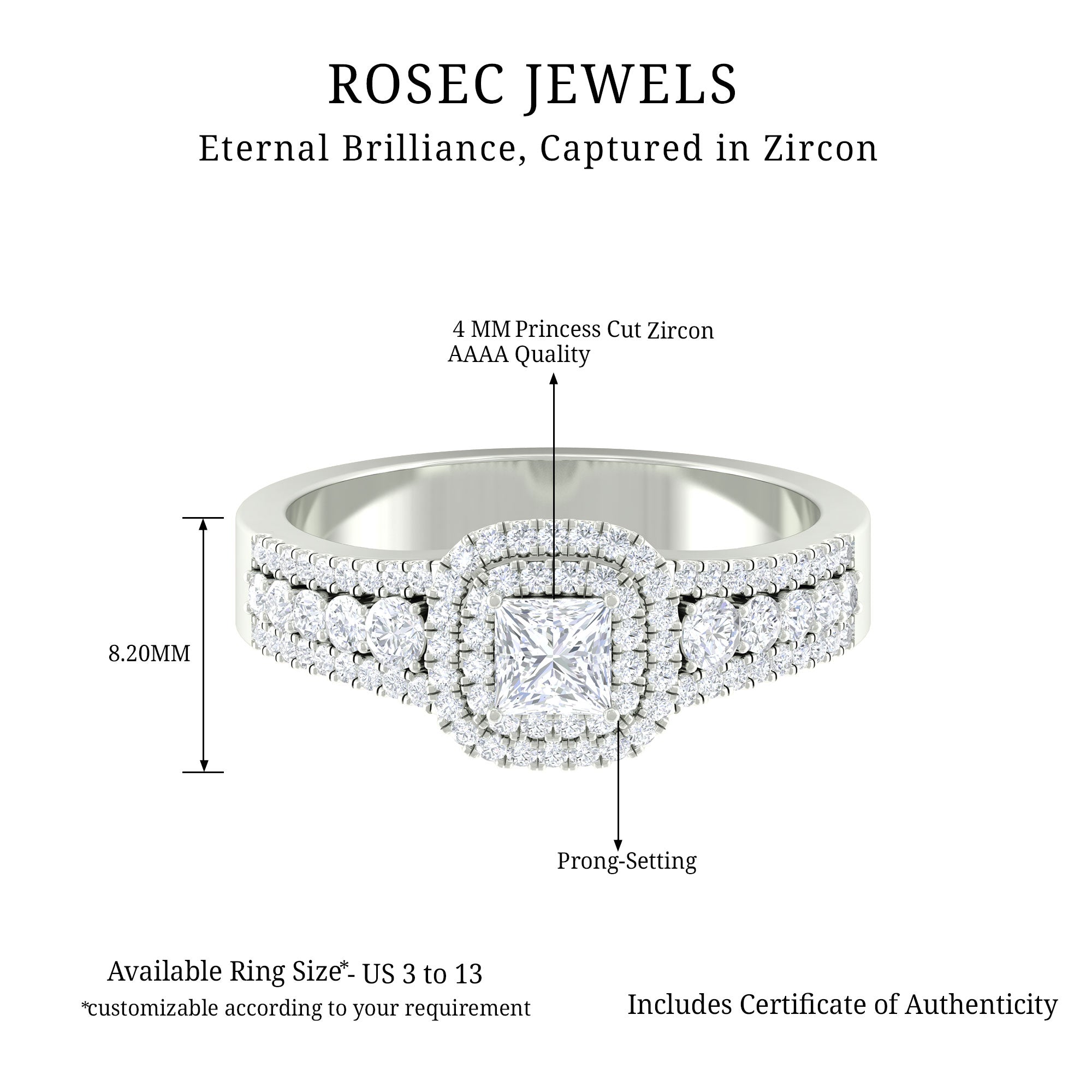 Zircon Double Halo Engagement Ring Zircon - ( AAAA ) - Quality - Rosec Jewels