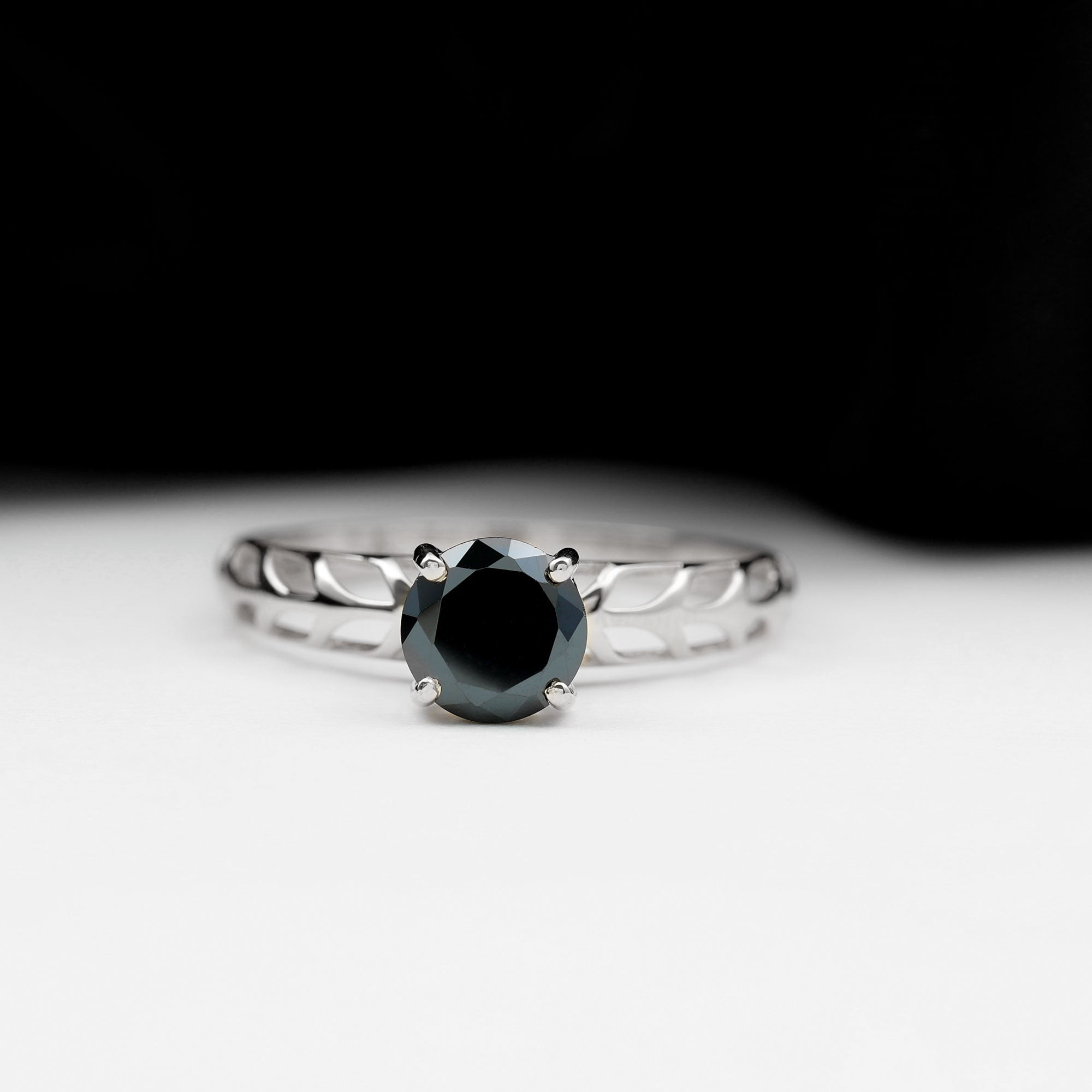 Round Lab Grown Black Diamond Solitaire Ring Lab Created Black Diamond - ( AAAA ) - Quality - Rosec Jewels