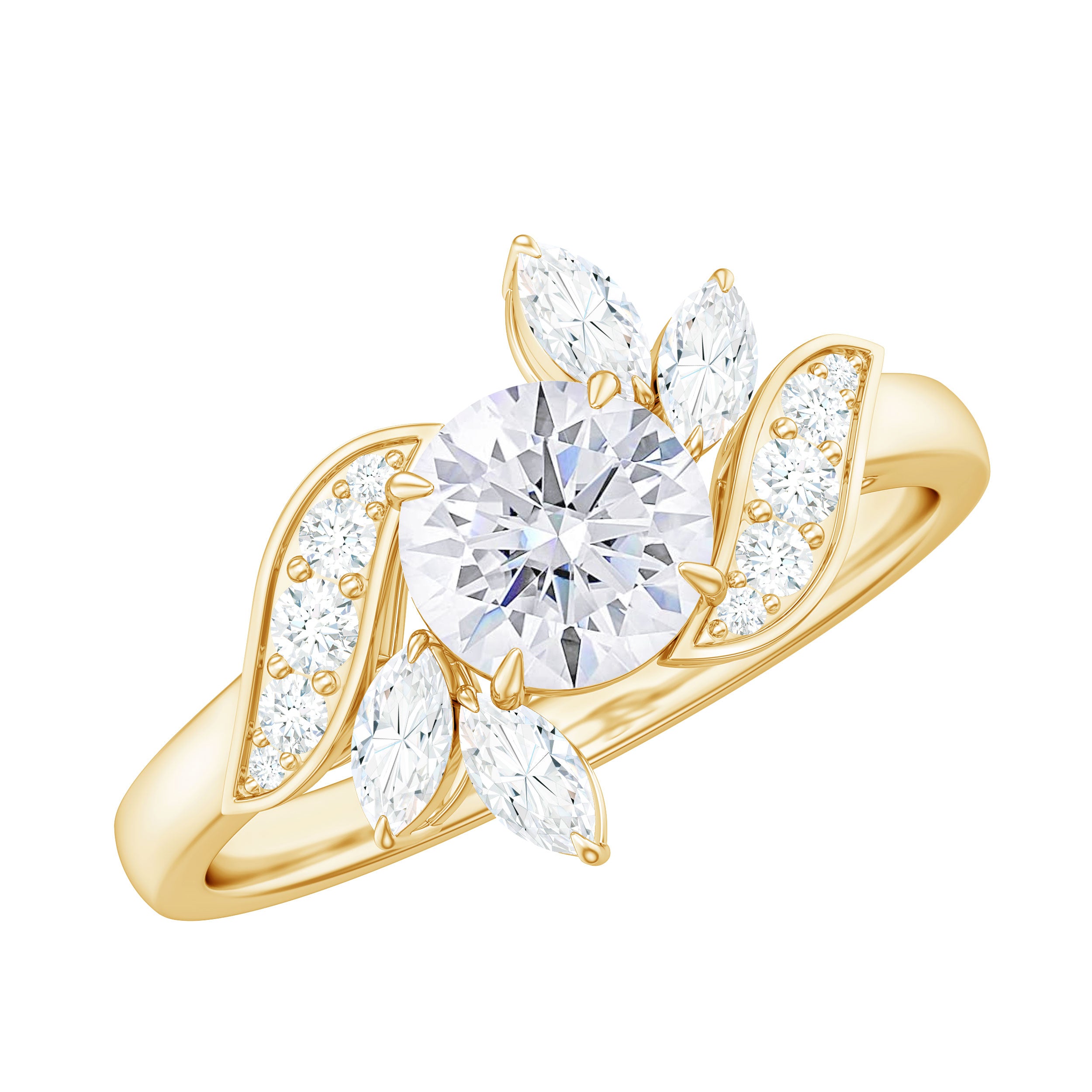 1.5 CT Round and Marquise Moissanite Flower Engagement Ring in Claw Setting Moissanite - ( D-VS1 ) - Color and Clarity - Rosec Jewels